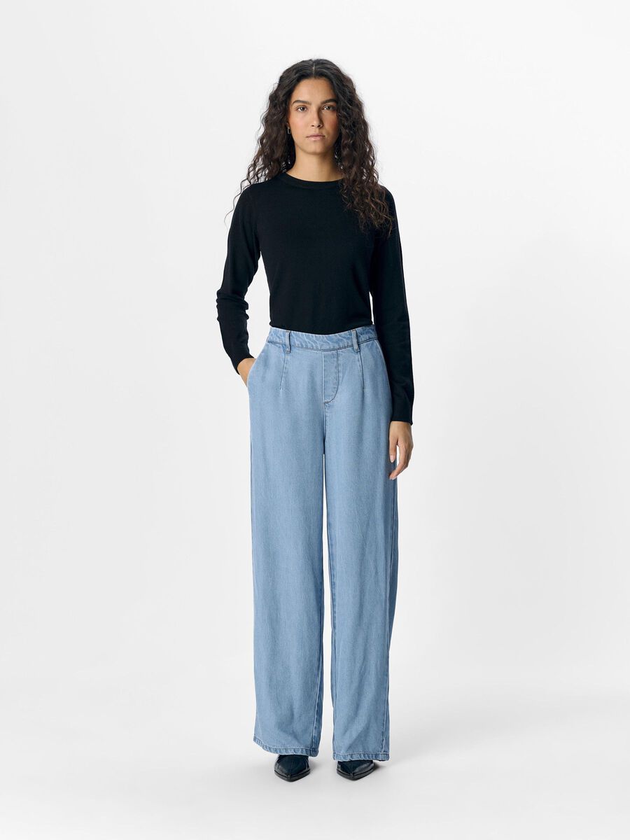 Fame Wide Leg Pants (Light Blue Denim)