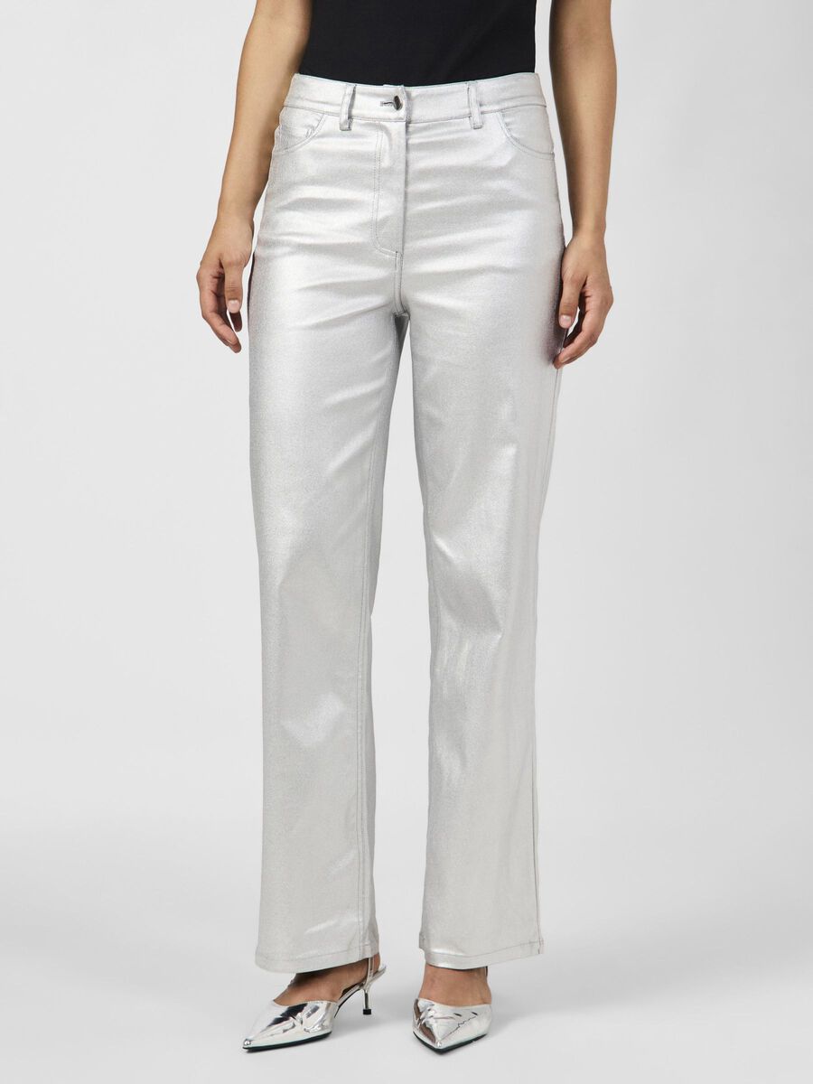 Milla High Waisted Metallic Pants (Silver)