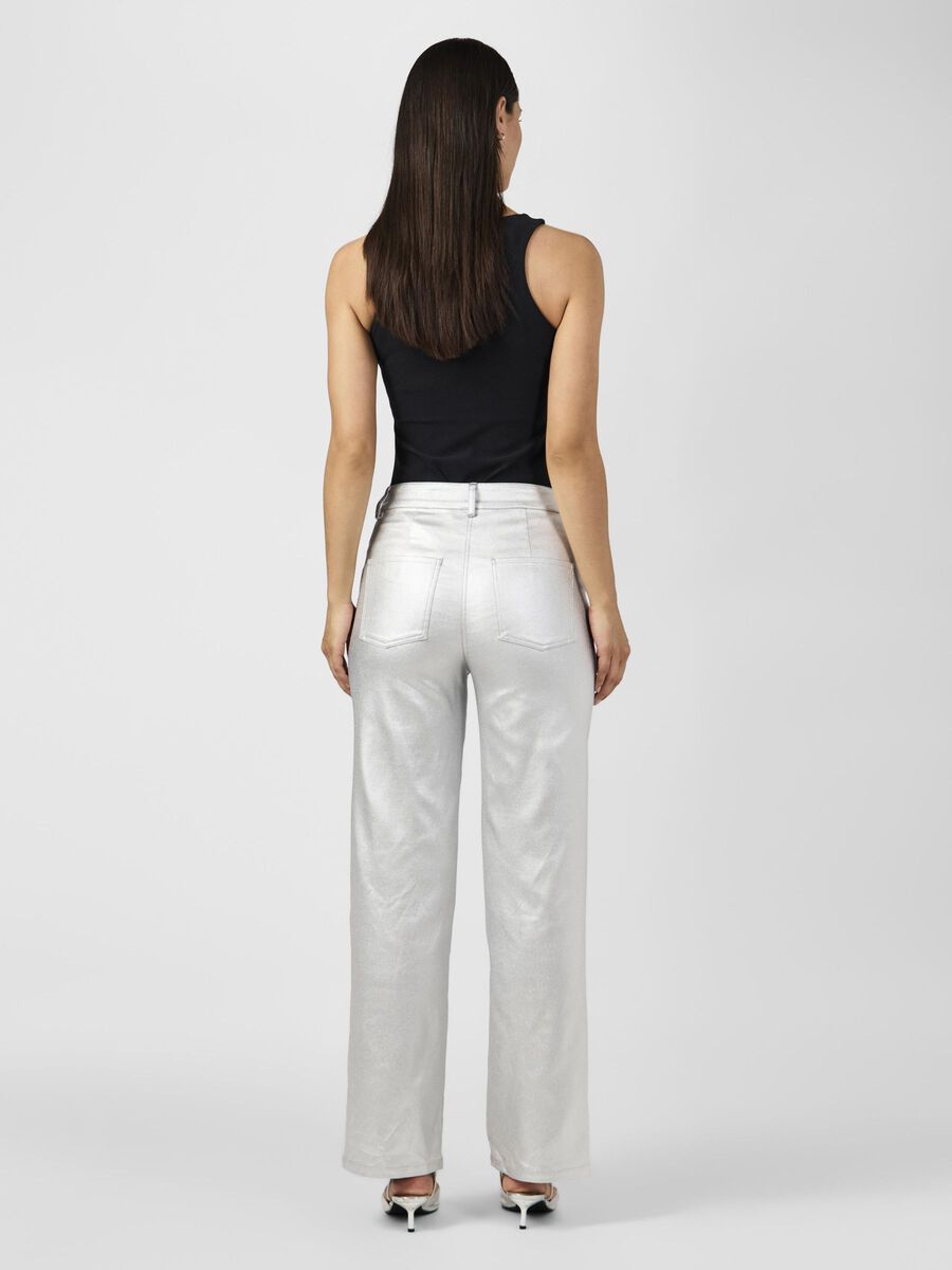 Milla High Waisted Metallic Pants (Silver)