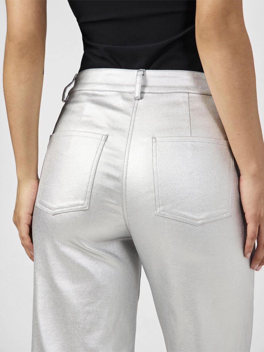 Milla High Waisted Metallic Pants (Silver)