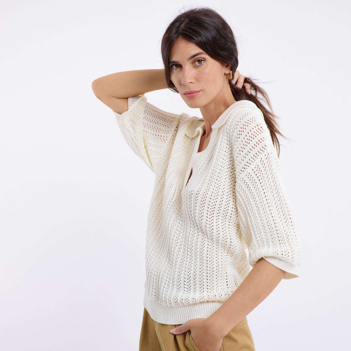 SIBEL SHORT SLEEVED JUMPER (CREAM)