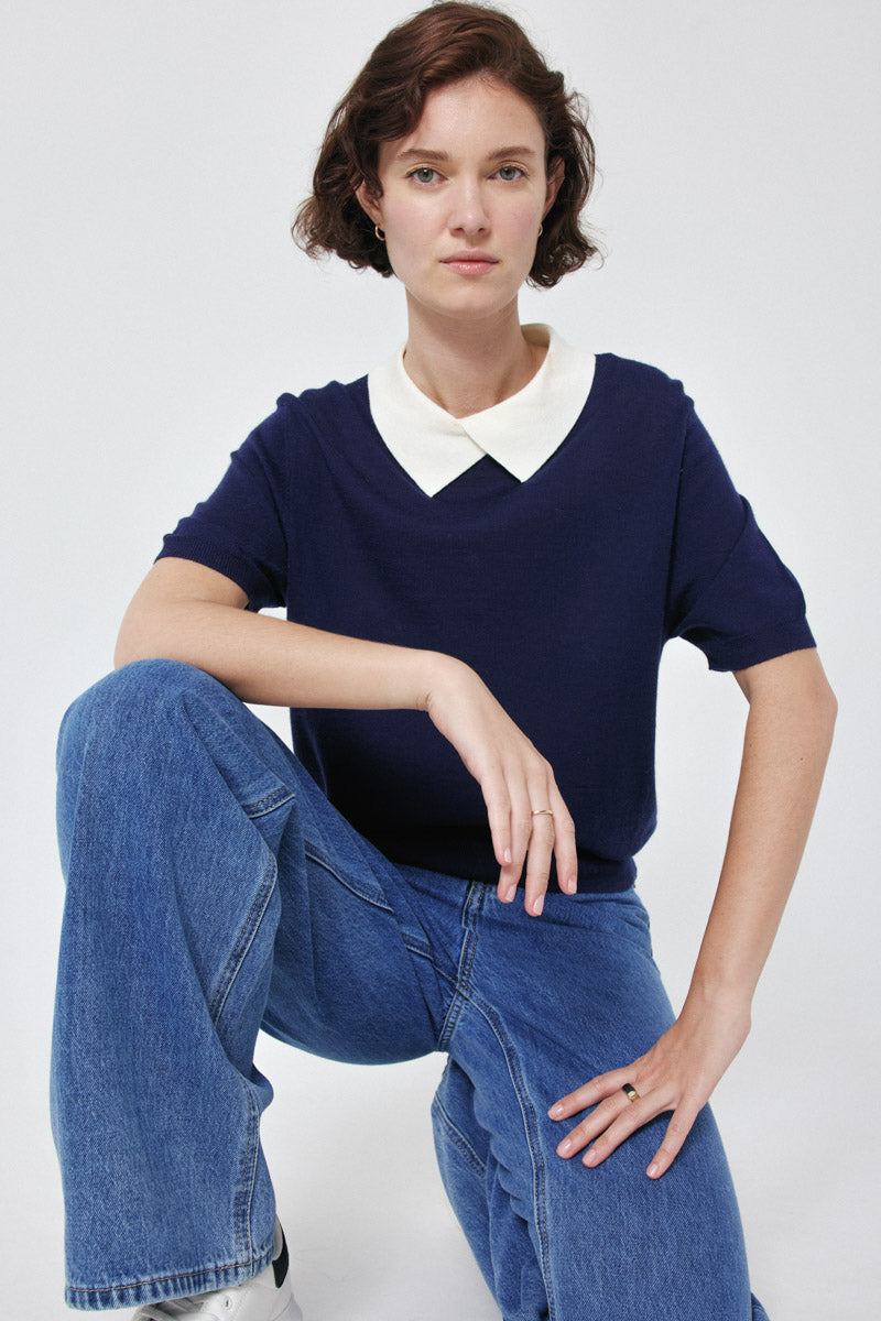 Sabina Short Sleeves Jumper (Navy)