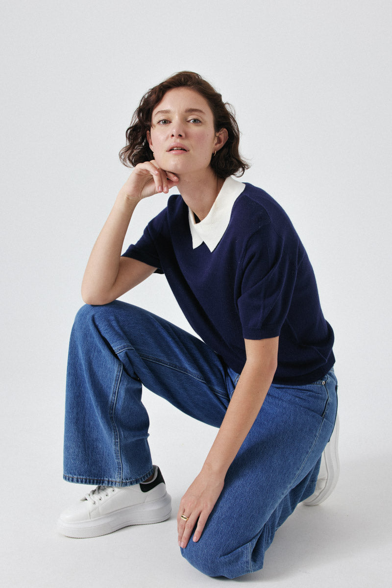 Sabina Short Sleeves Jumper (Navy)