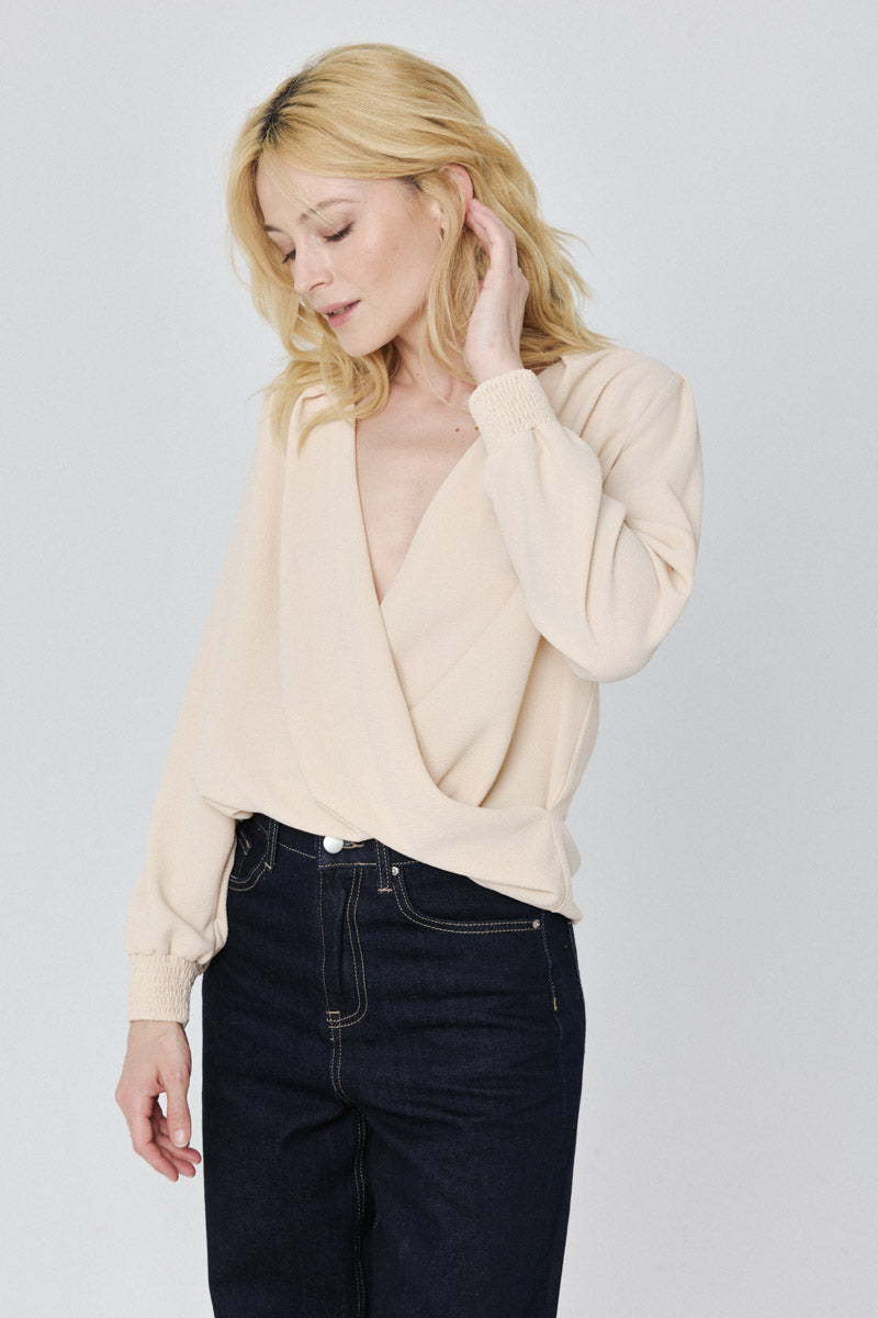 Eloina Faux Wrap Blouse (Beige)