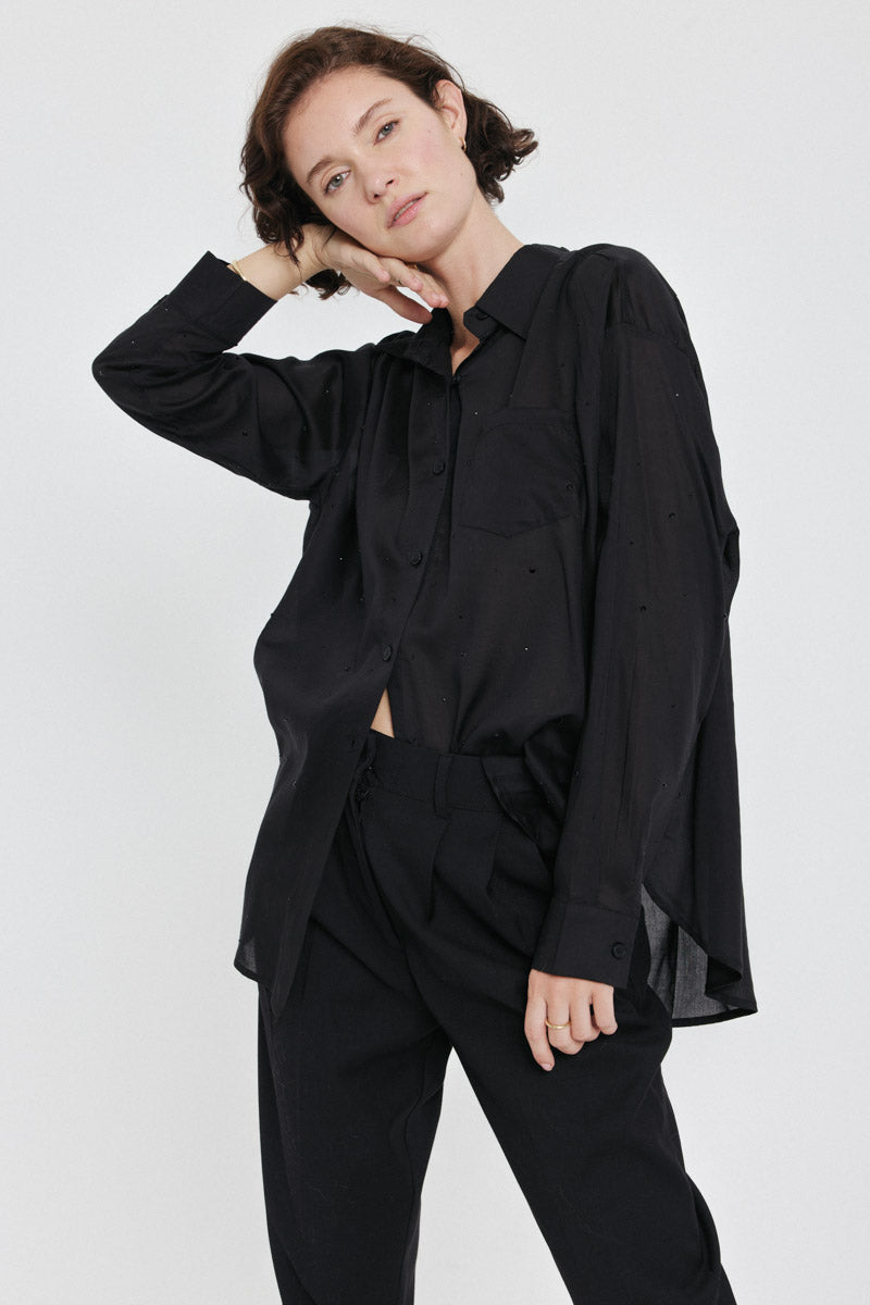 Gemma Rhinestone Shirt (Black)