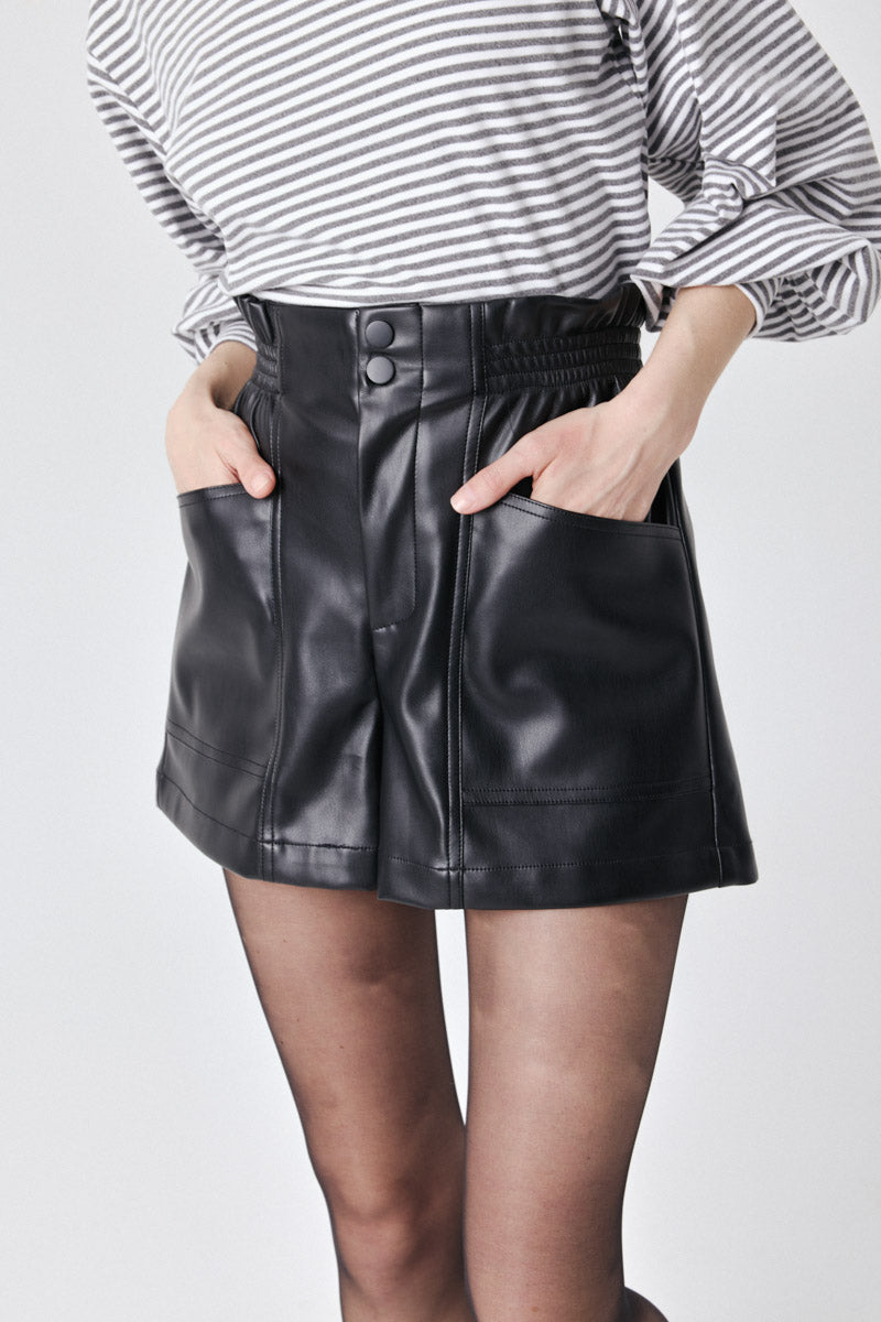 Courtney Faux Leather Shorts (Black)