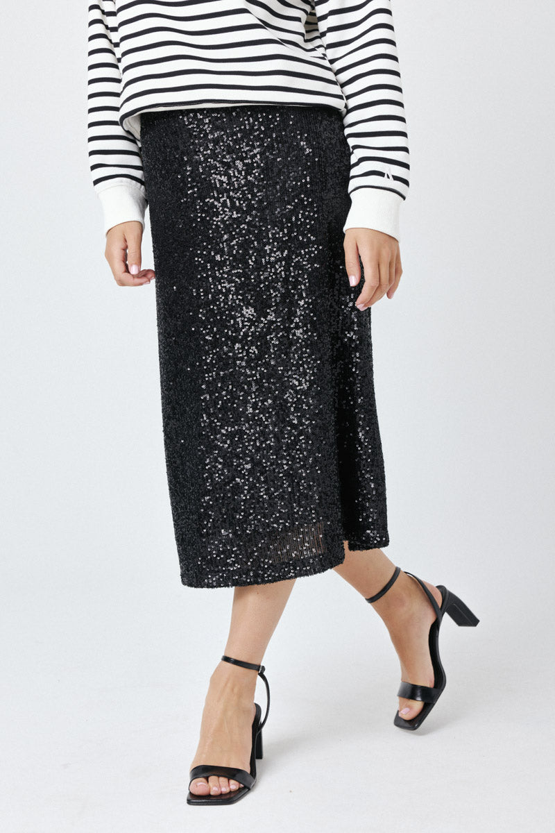 Dila Midi Sequin Skirt (Black)