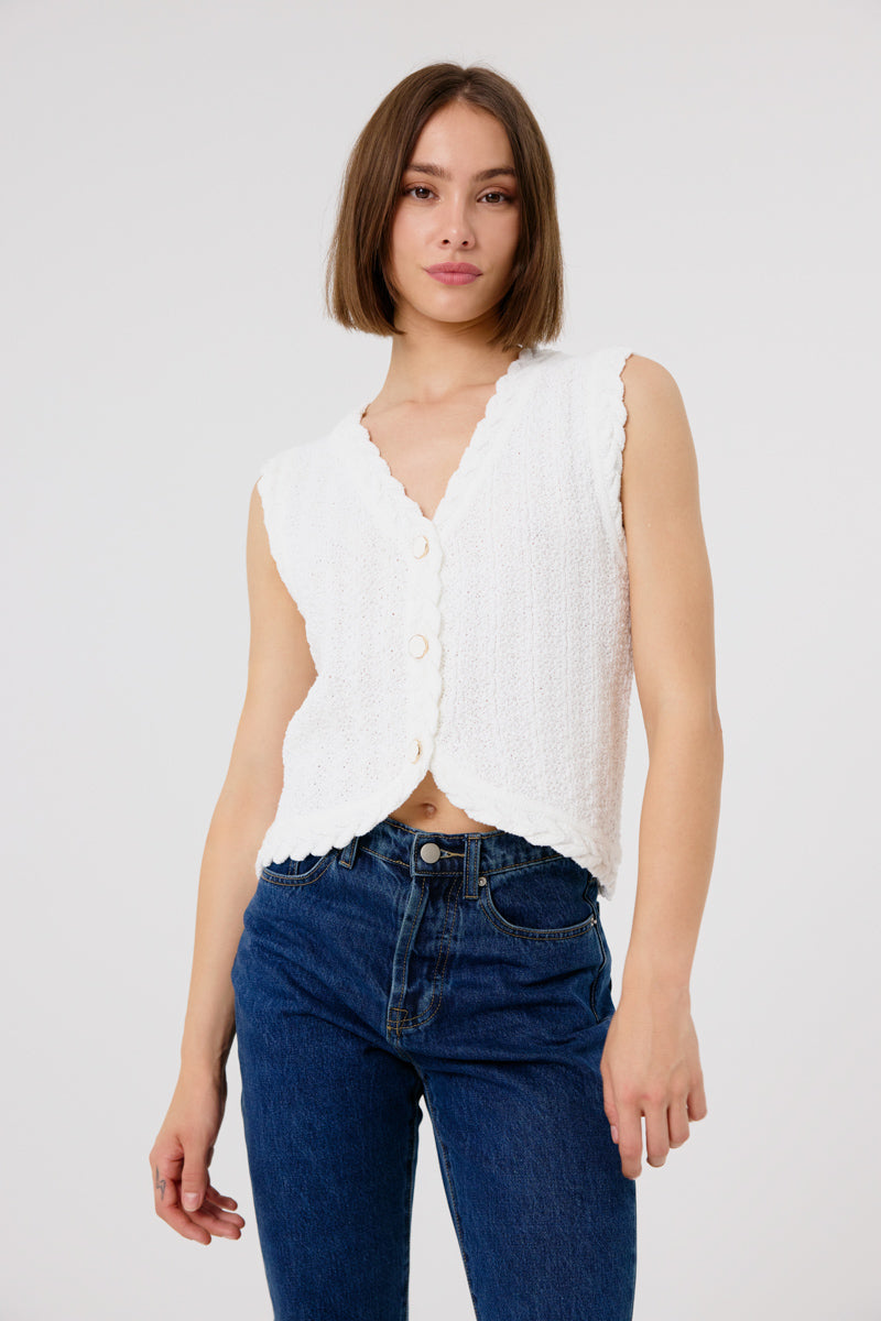 Aya Sleeveless Cardigan (White)