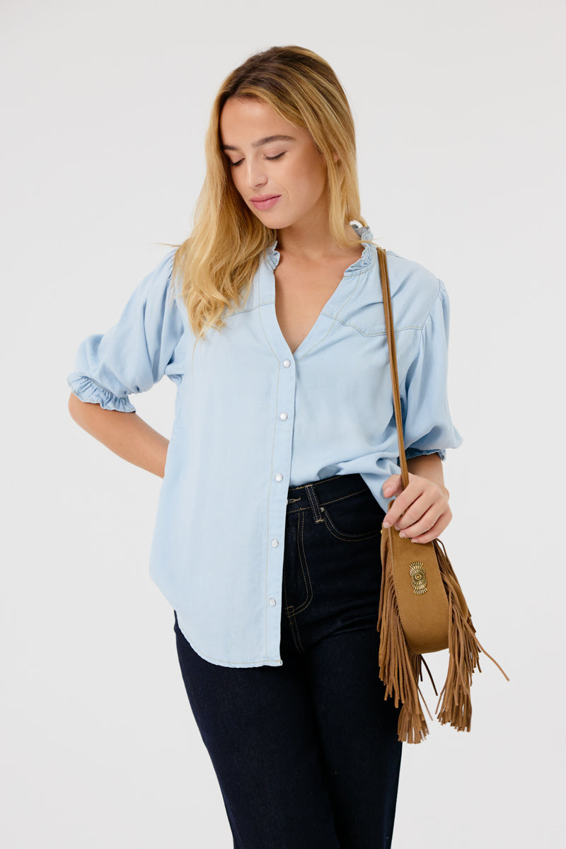 Zazie Short Sleeve Shirt (Light Blue Denim)