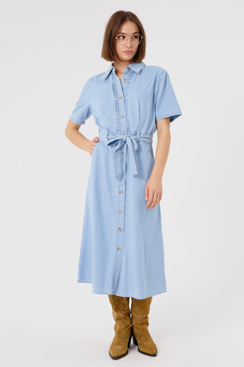 Fleurine Midi Dress (Light Blue Denim)