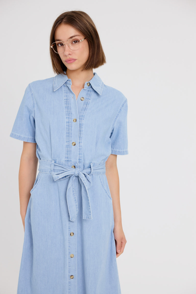 Fleurine Midi Dress (Light Blue Denim)