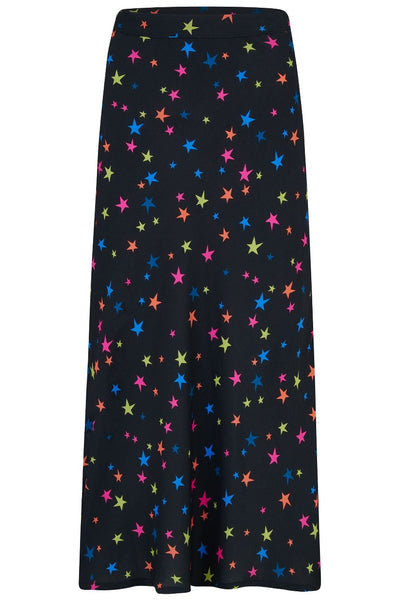 ALEXANDRA BIAS SKIRT (BLACK, RAINBOW STAR CONFETTI)