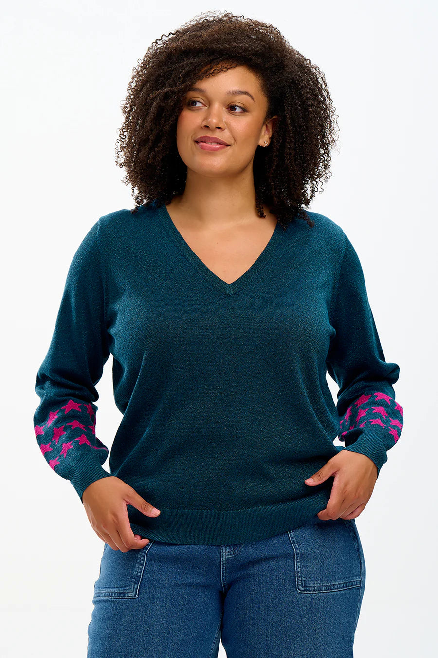 MARCELLA V-NECK JUMPER (TEAL/STARLIGHT)