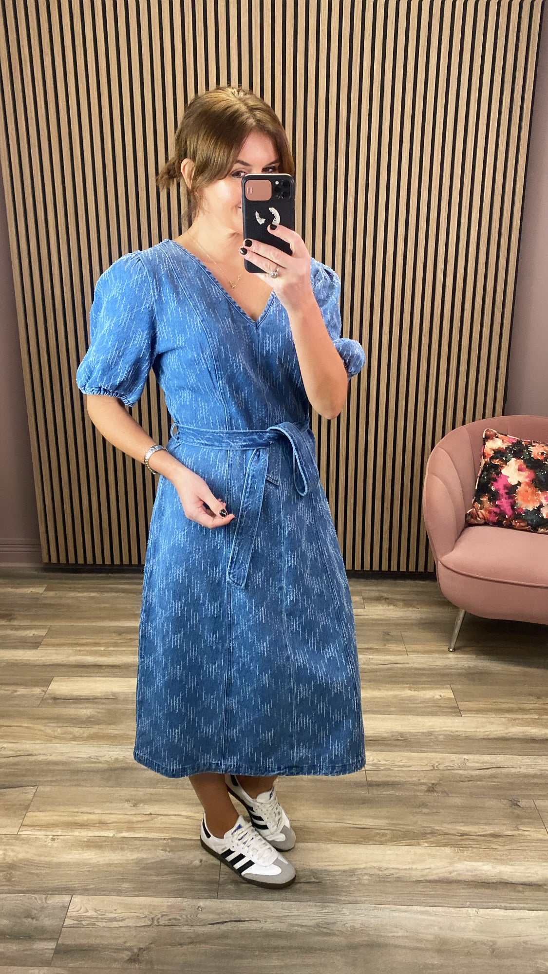 HASKI DENIM MIDI DRESS (MEDIUM BLUE)