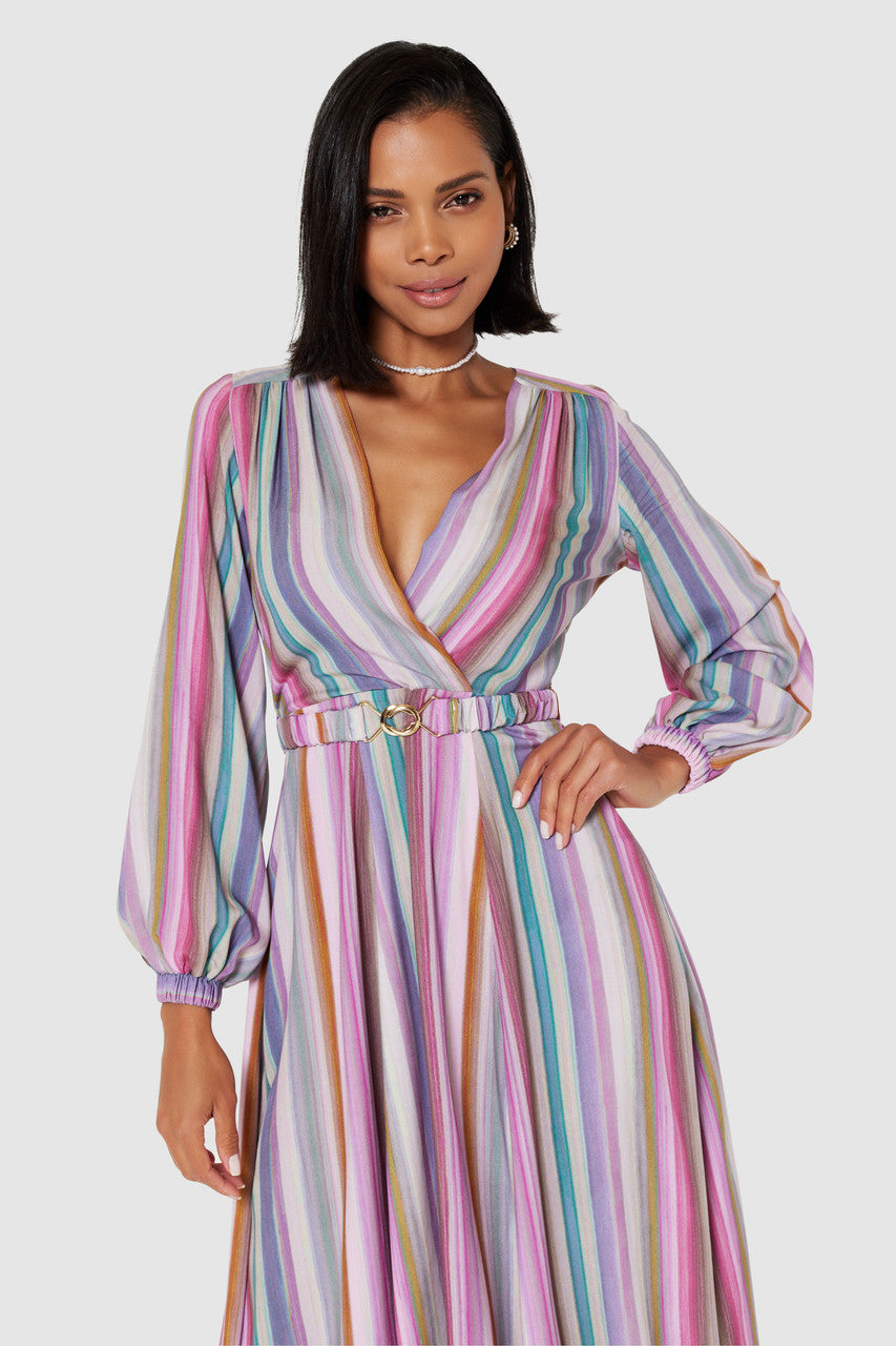 SHAUNA MIDI WRAP DRESS (PINK STRIPE)