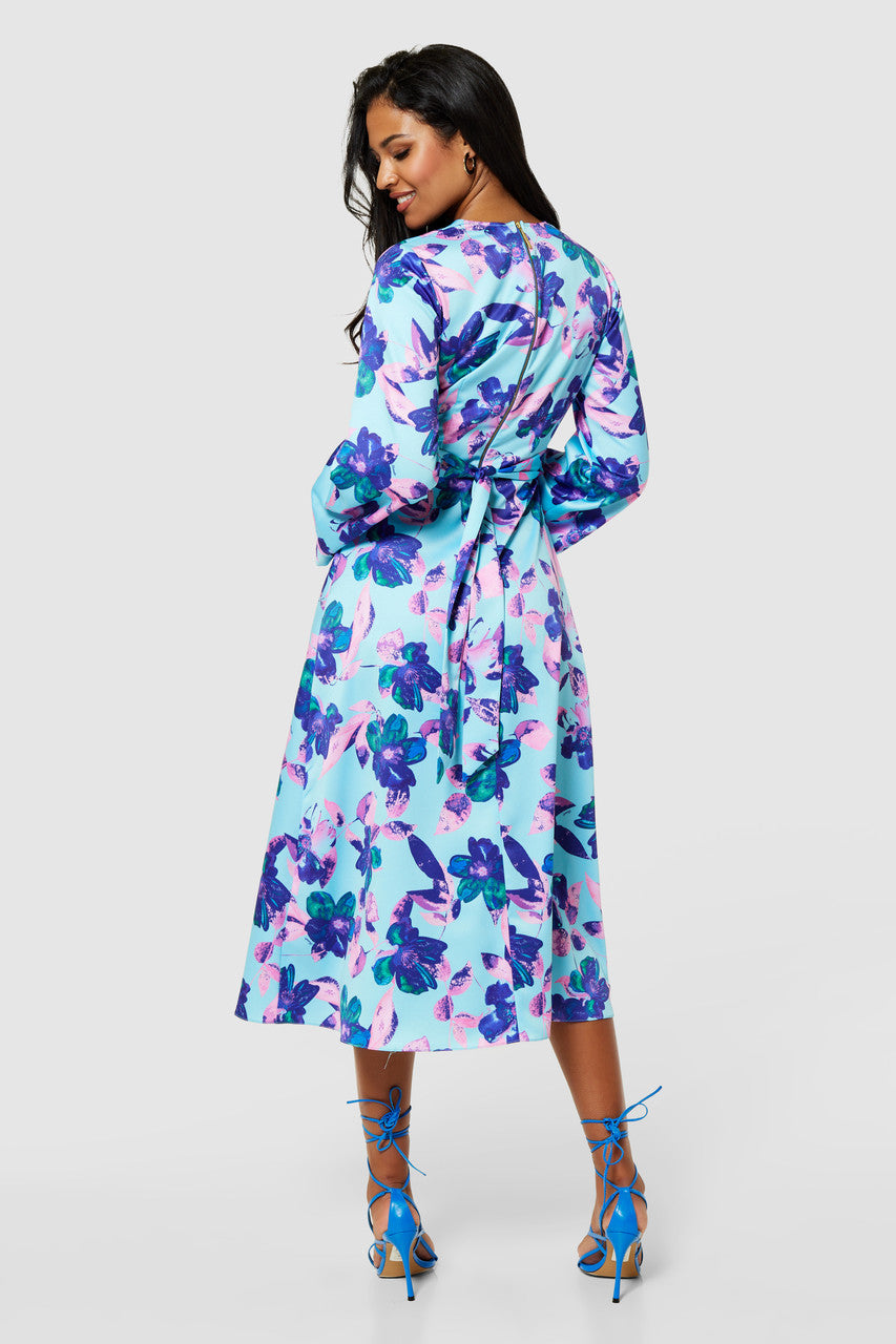 Wilma Faux Wrap Dress (Aqua Floral)