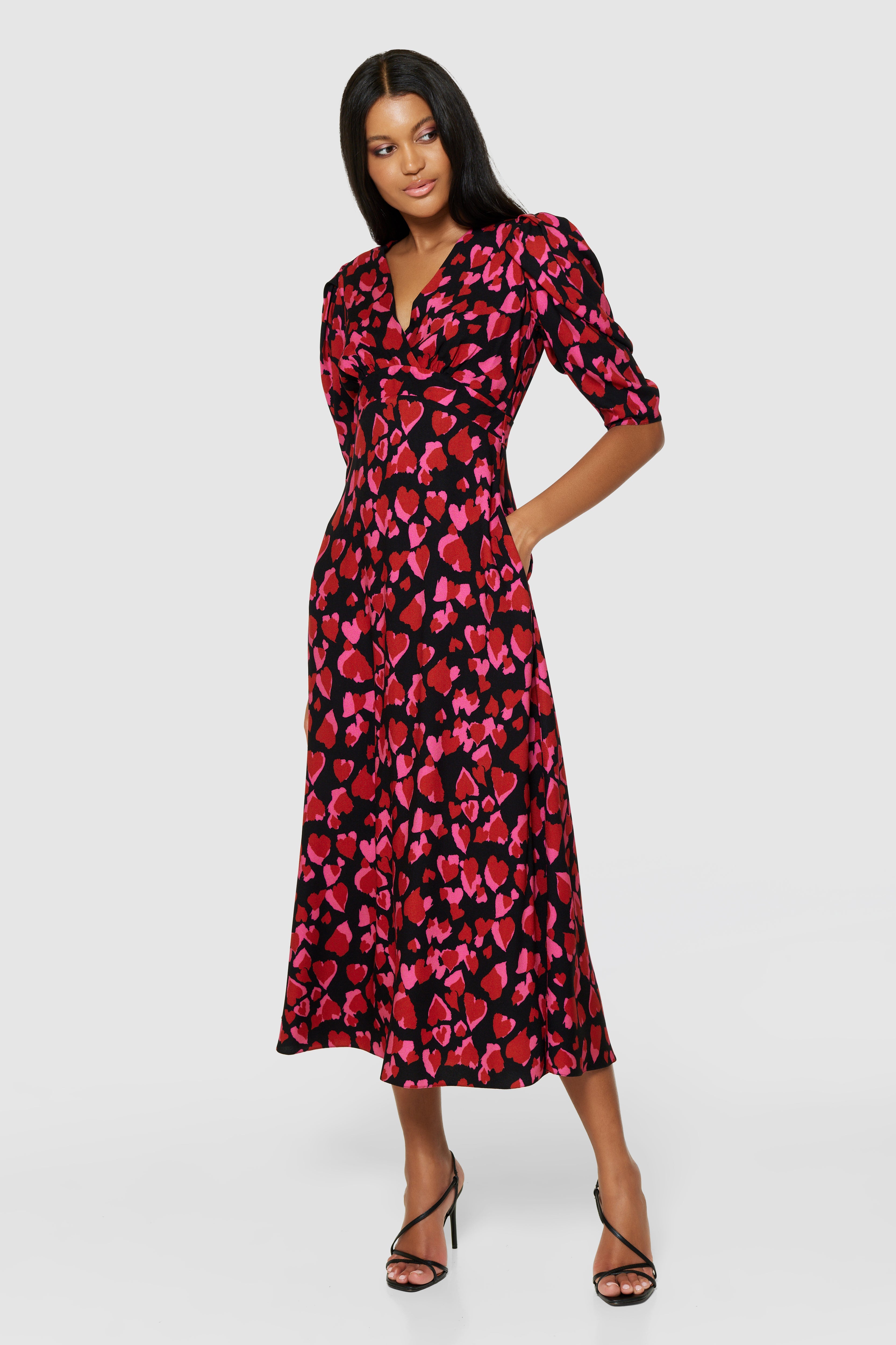 Hilary Tie Waist Midi Dress (Red/Pink)