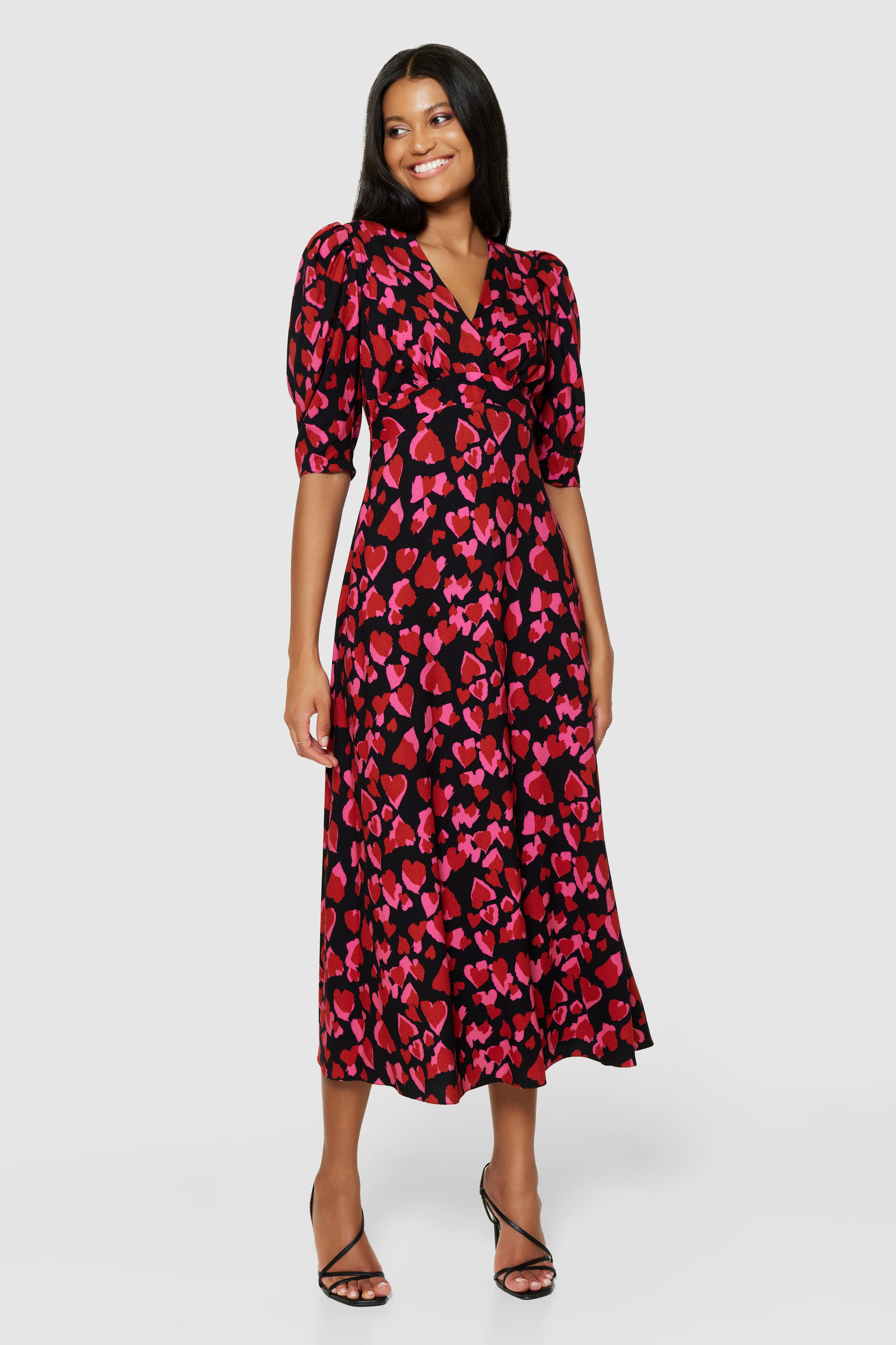 Hilary Tie Waist Midi Dress (Red/Pink)