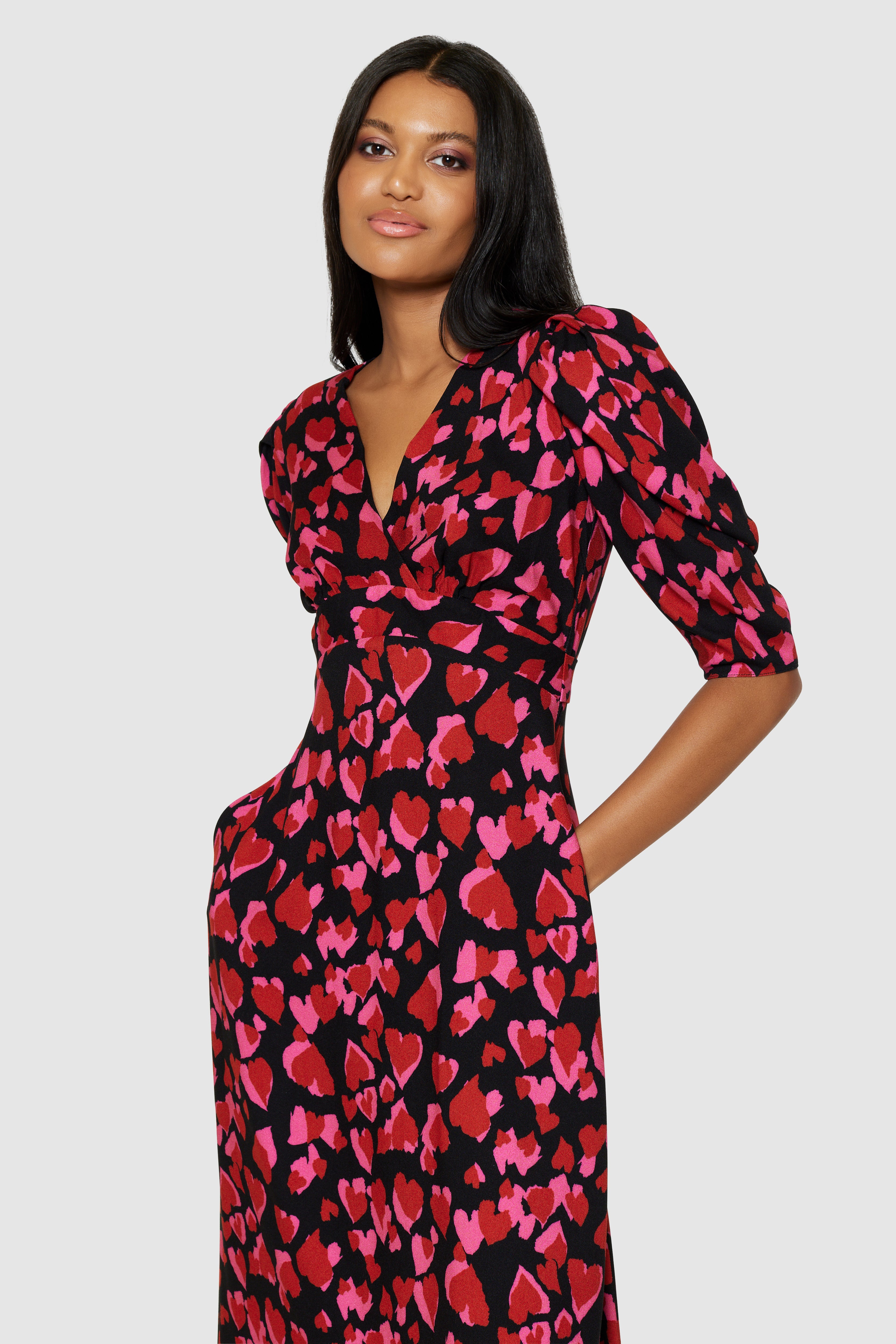 Hilary Tie Waist Midi Dress (Red/Pink)