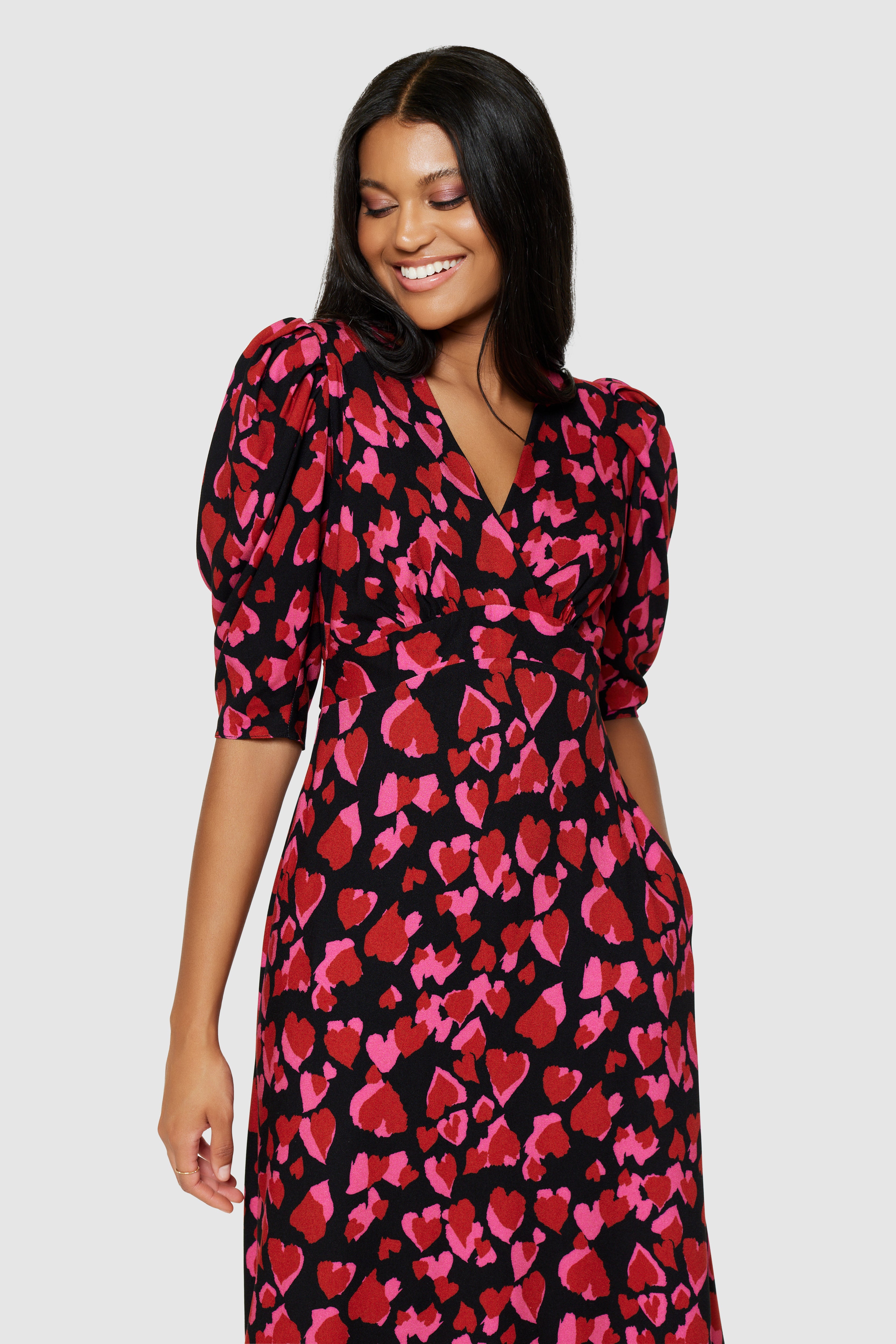 Hilary Tie Waist Midi Dress (Red/Pink)