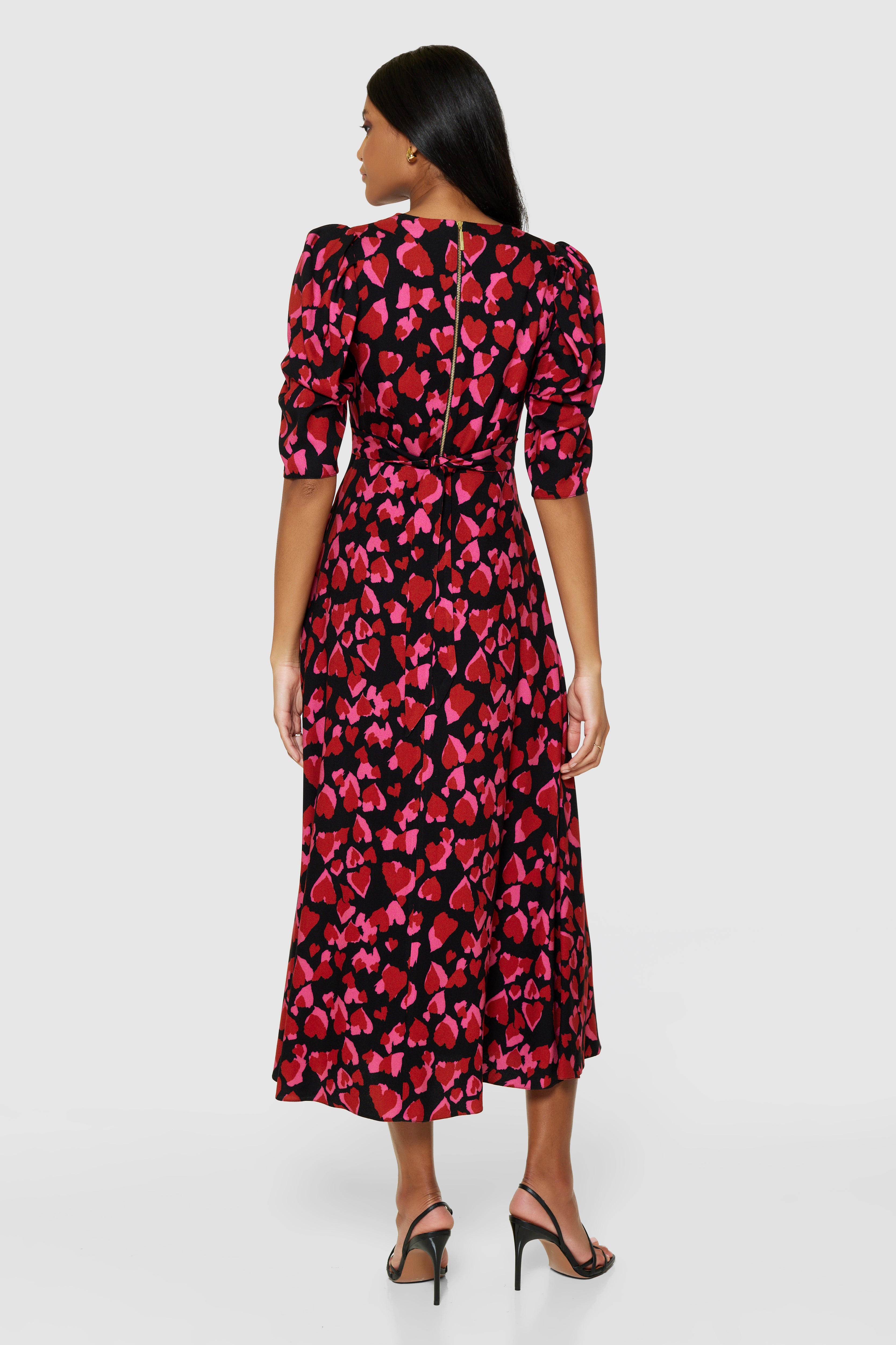 Hilary Tie Waist Midi Dress (Red/Pink)