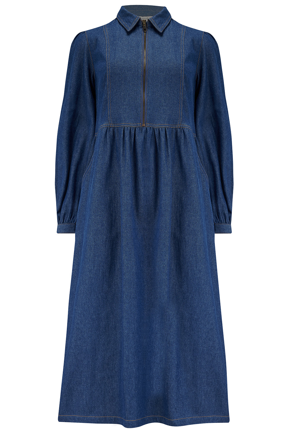 Kristy Midi Smock Dress (Mid Blue Denim)