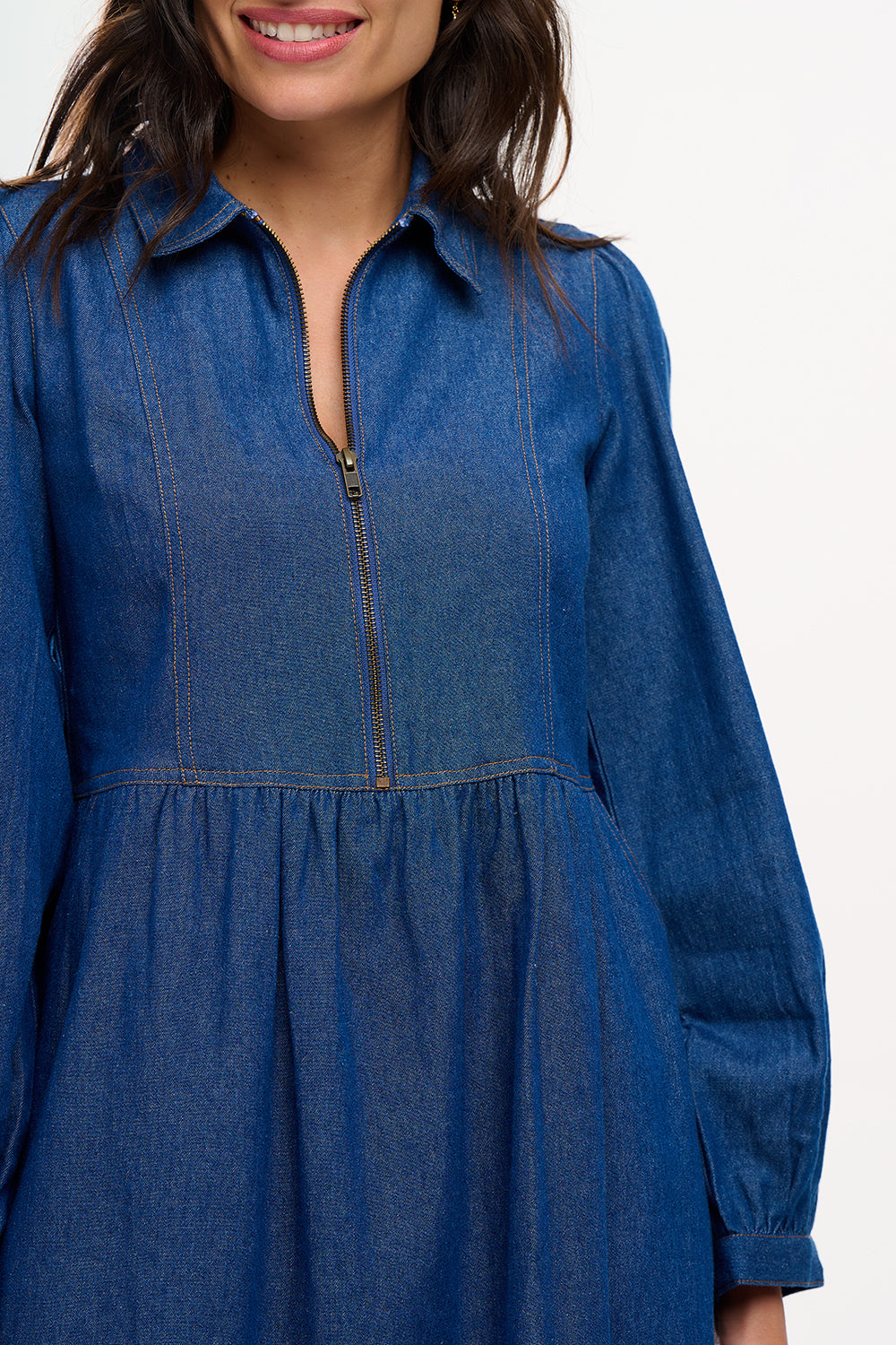 Kristy Midi Smock Dress (Mid Blue Denim)