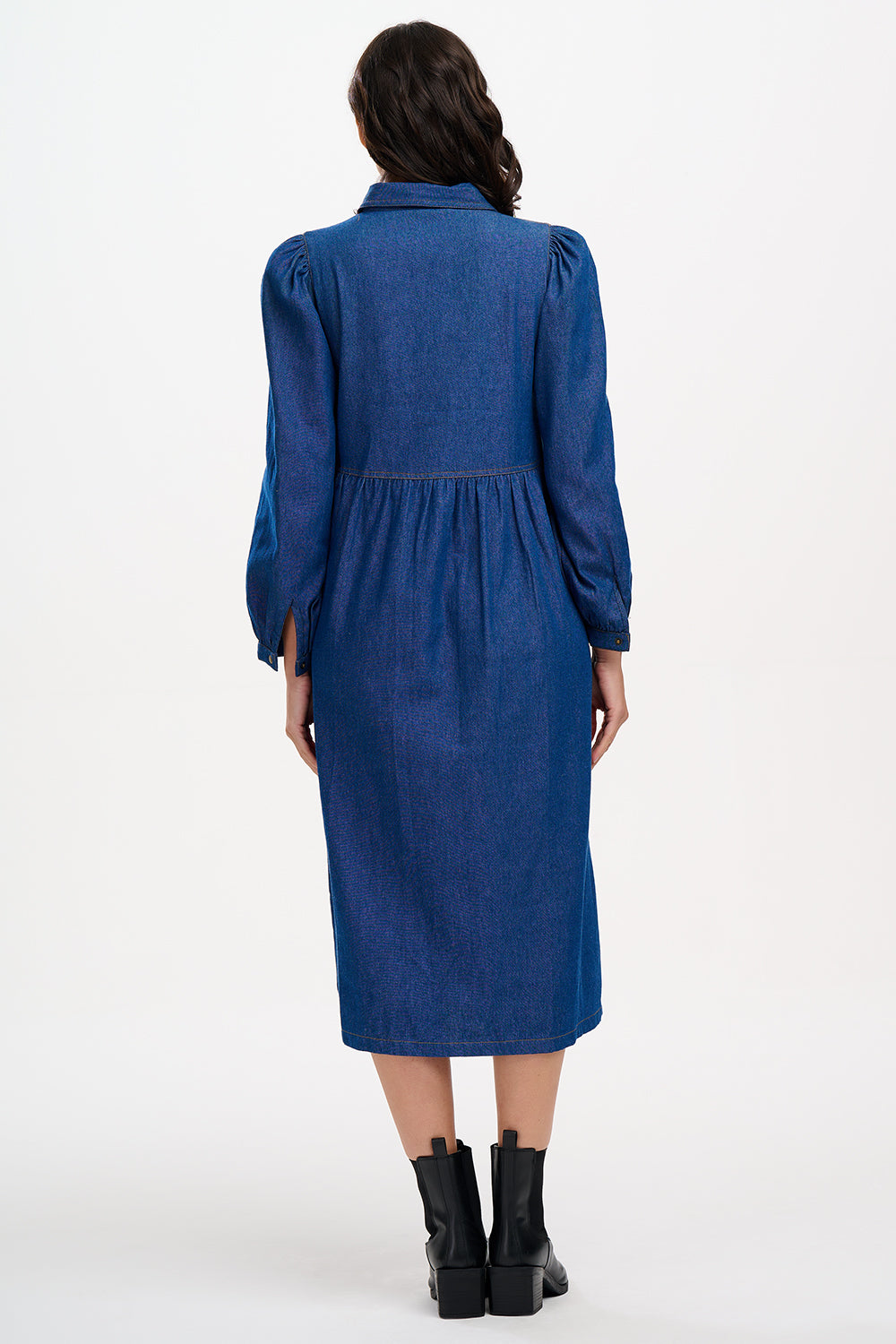 Kristy Midi Smock Dress (Mid Blue Denim)