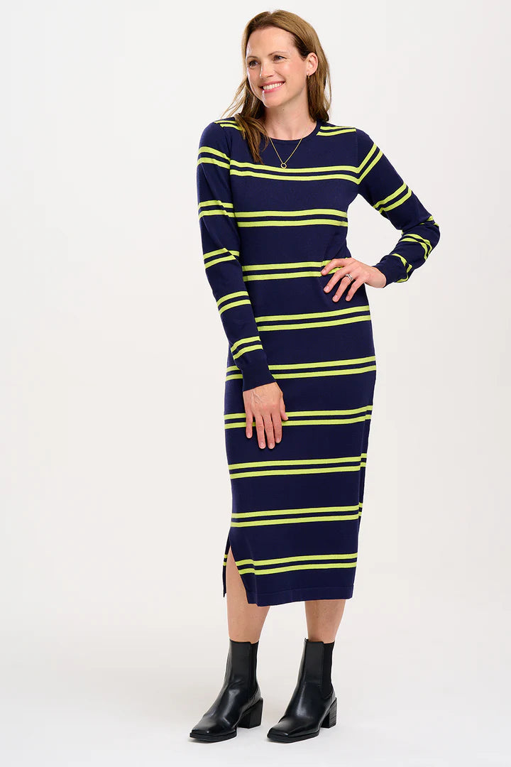 Liselle Knit Dress (Navy, Double Stripe)