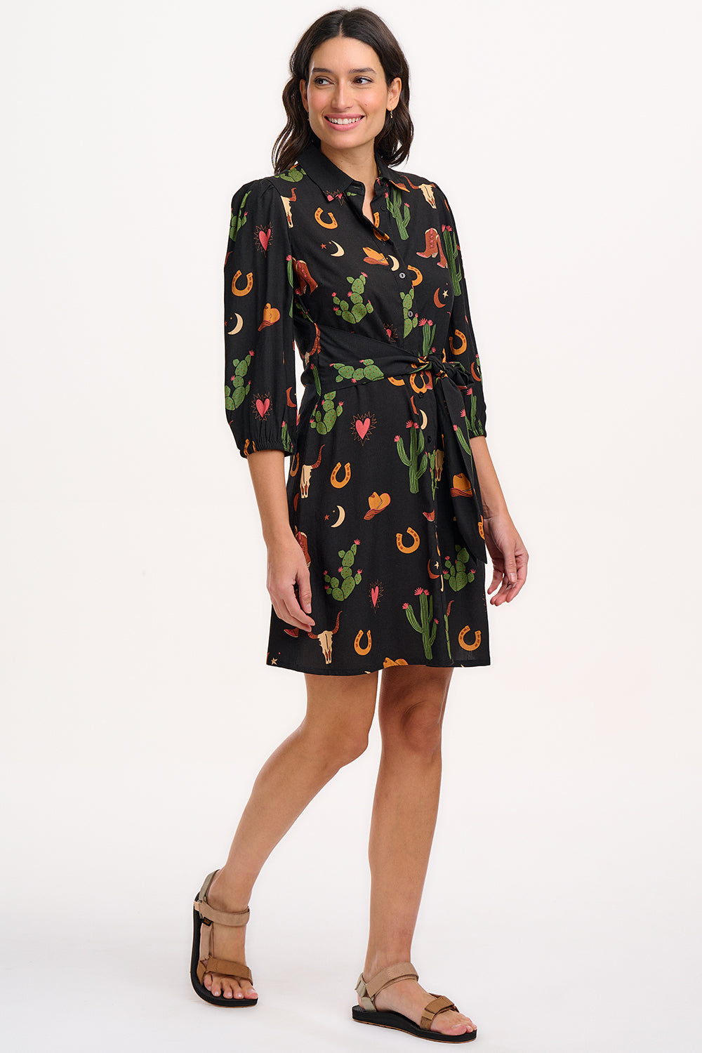 Mildred Shirt Dress (Black/Cowgirl Print)