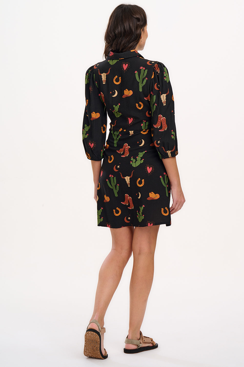 Mildred Shirt Dress (Black/Cowgirl Print)