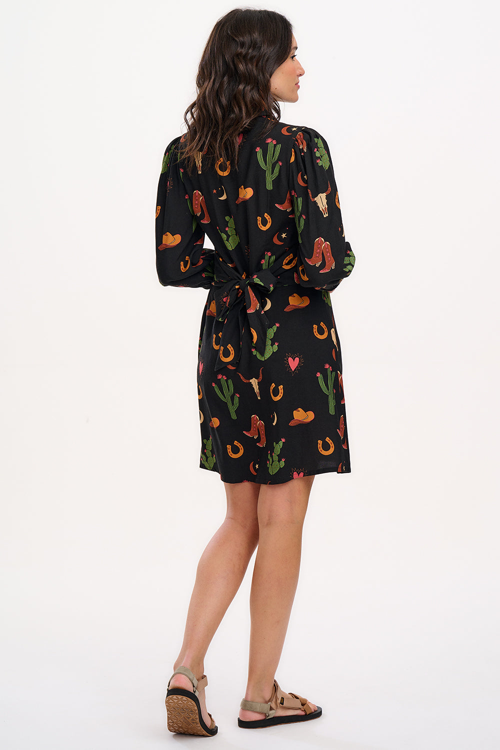 Mildred Shirt Dress (Black/Cowgirl Print)