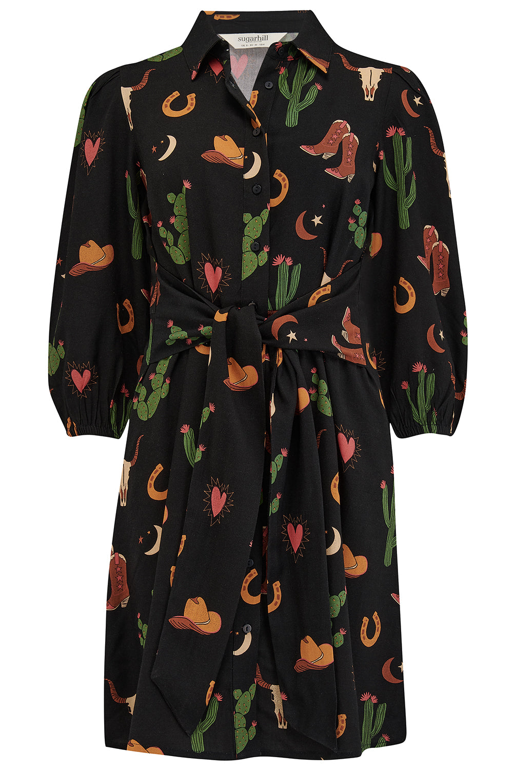 Mildred Shirt Dress (Black/Cowgirl Print)