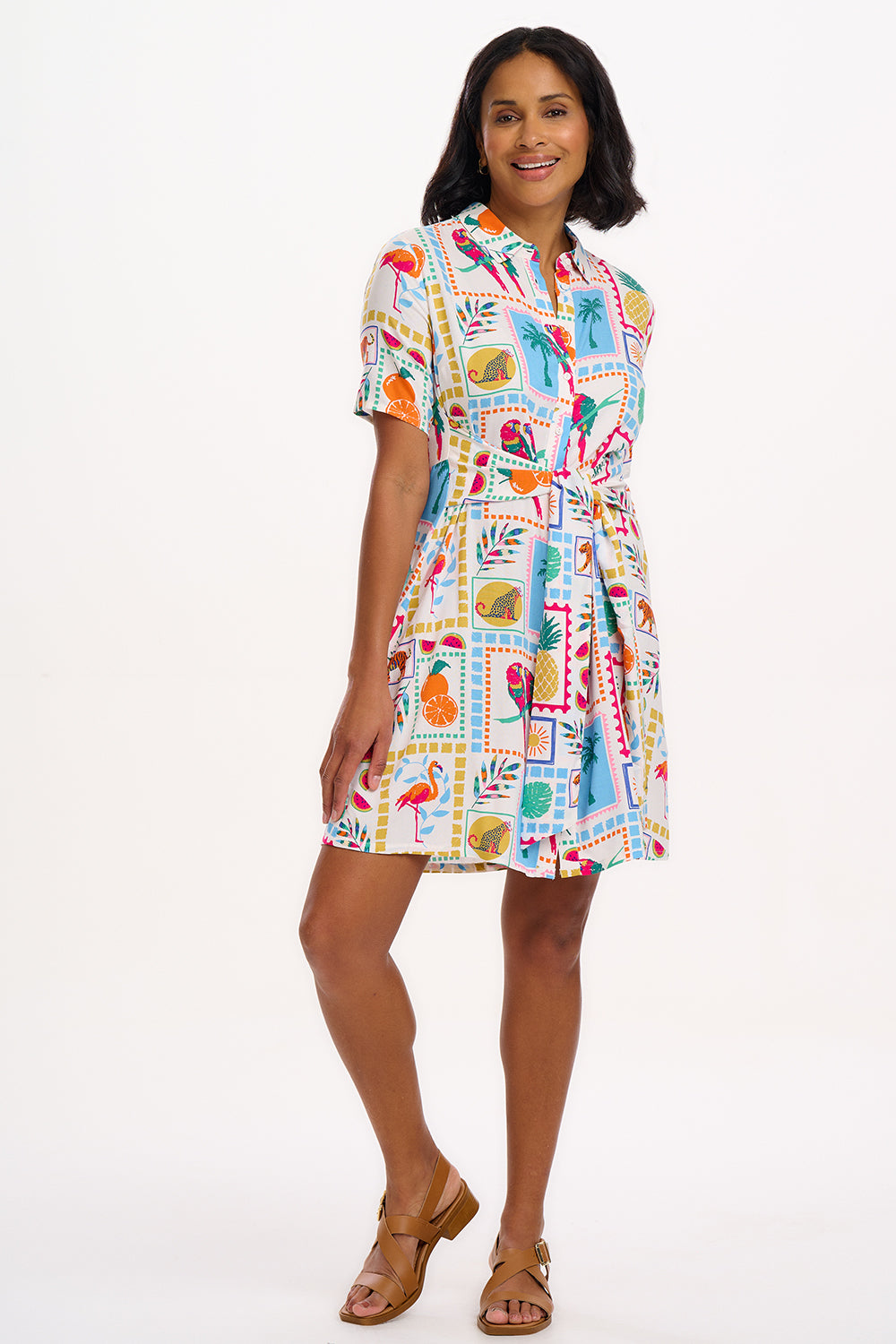 Dessie Mini Shirt Dress (Off-White/Jungle Tile)