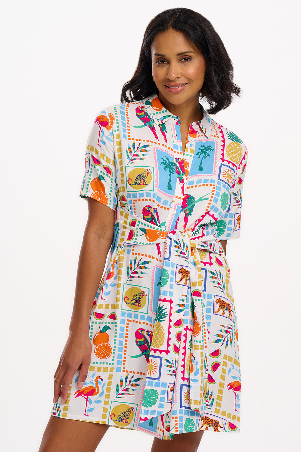 Dessie Mini Shirt Dress (Off-White/Jungle Tile)