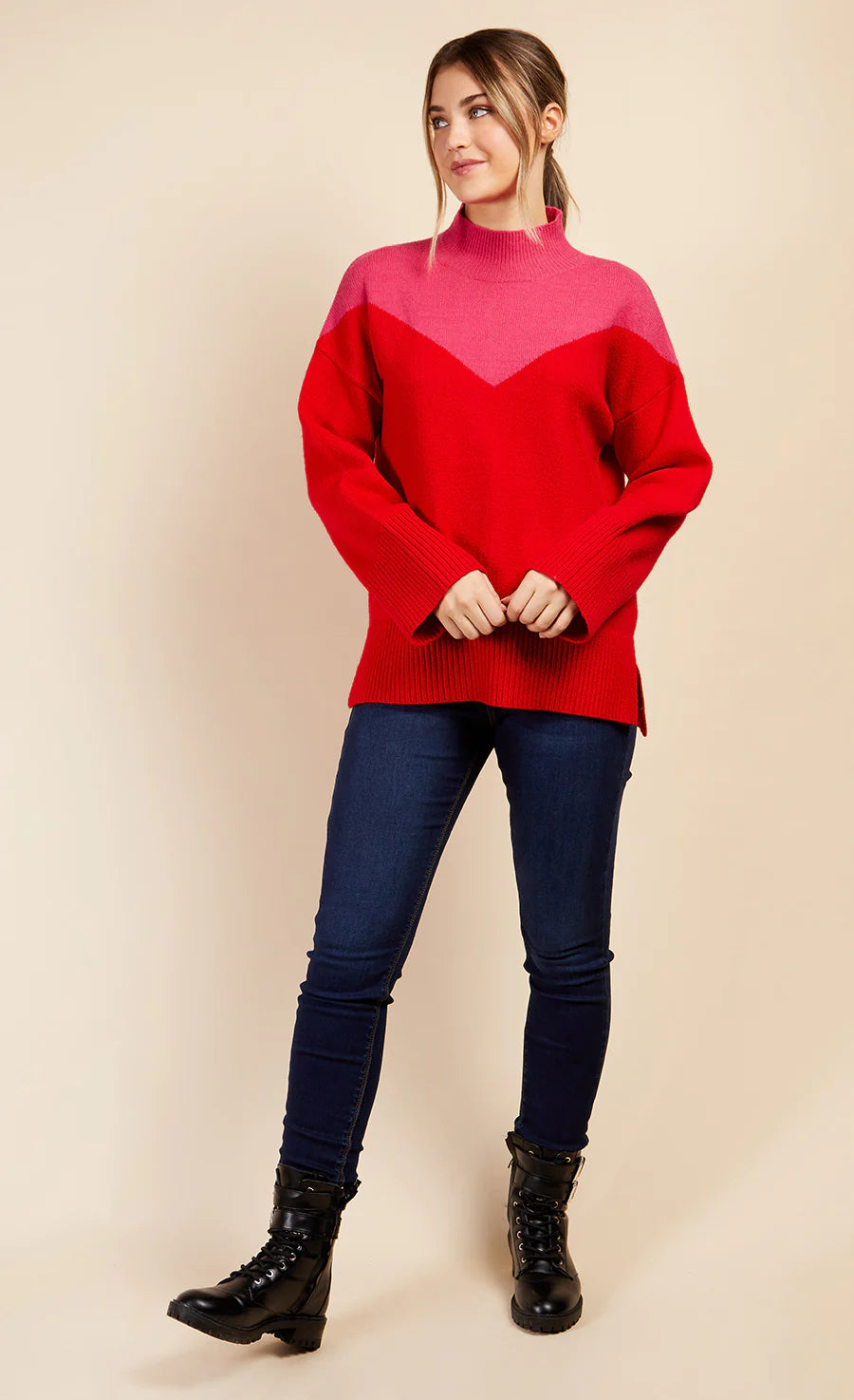 JOLENE COLOUR BLOCK JUMPER (PINK/RED)