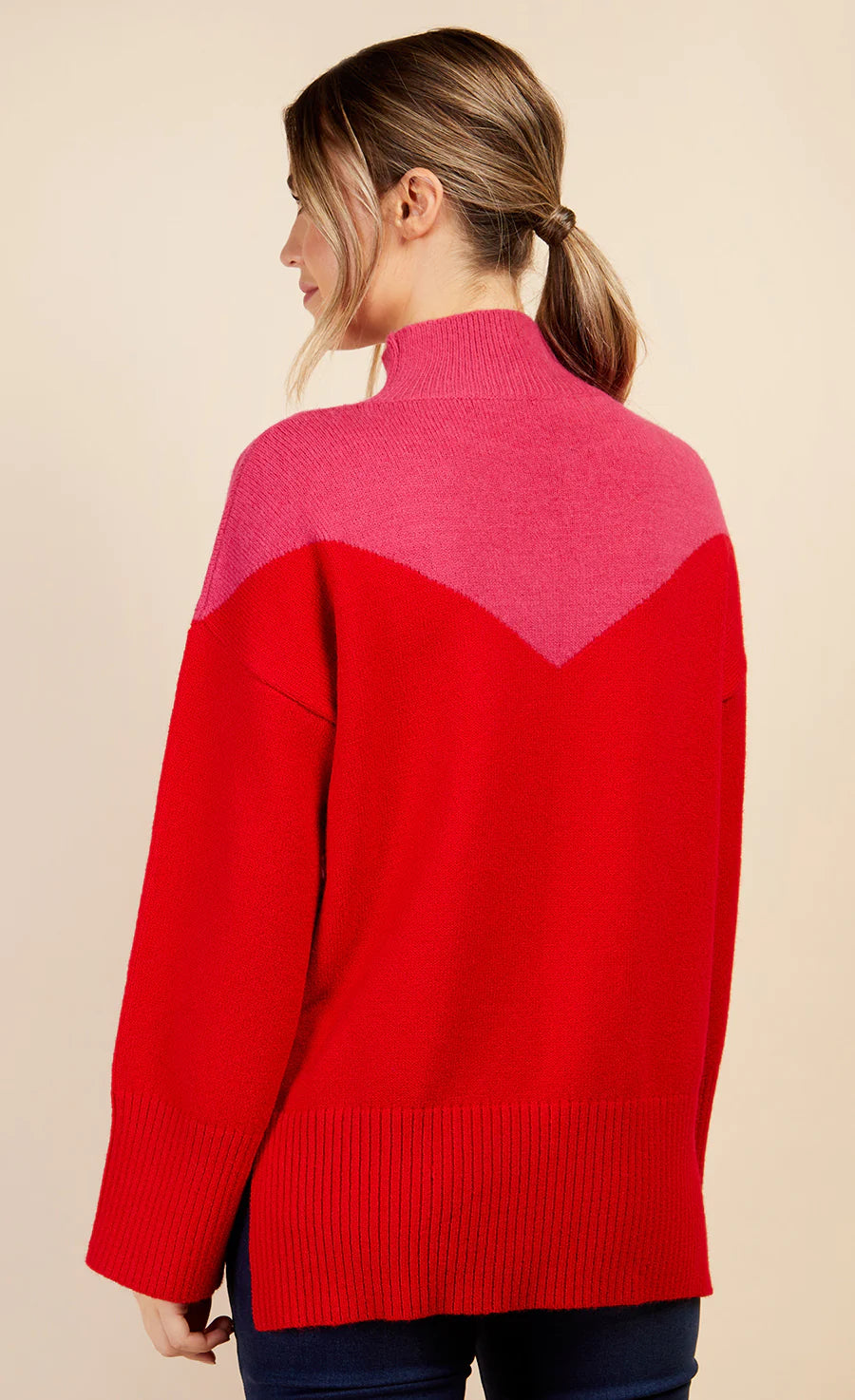 JOLENE COLOUR BLOCK JUMPER (PINK/RED)