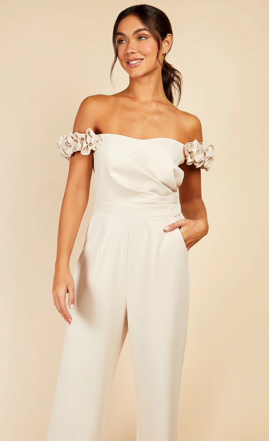 Linda Rosette Bardot Jumpsuit (Cream)