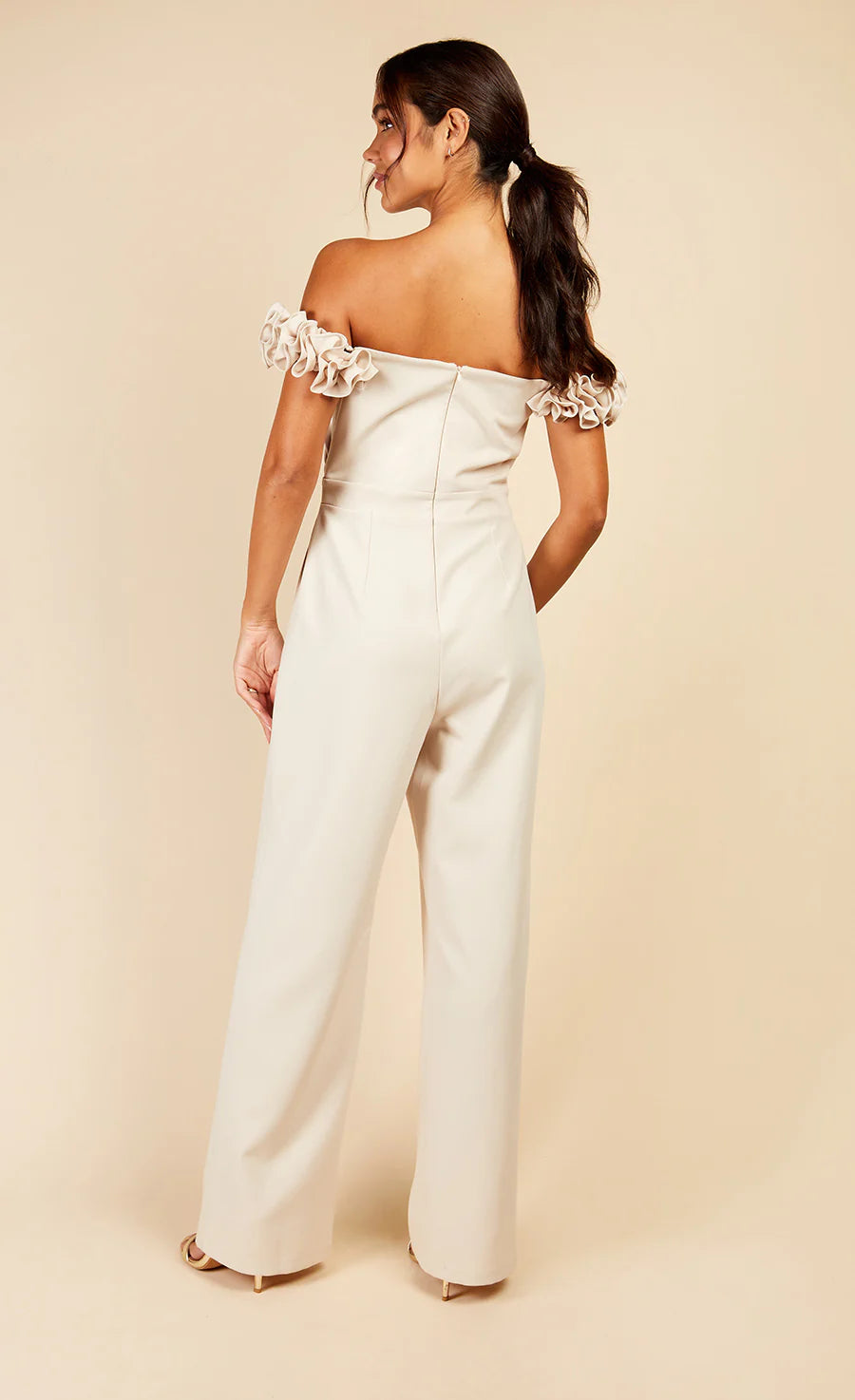 Linda Rosette Bardot Jumpsuit (Cream)