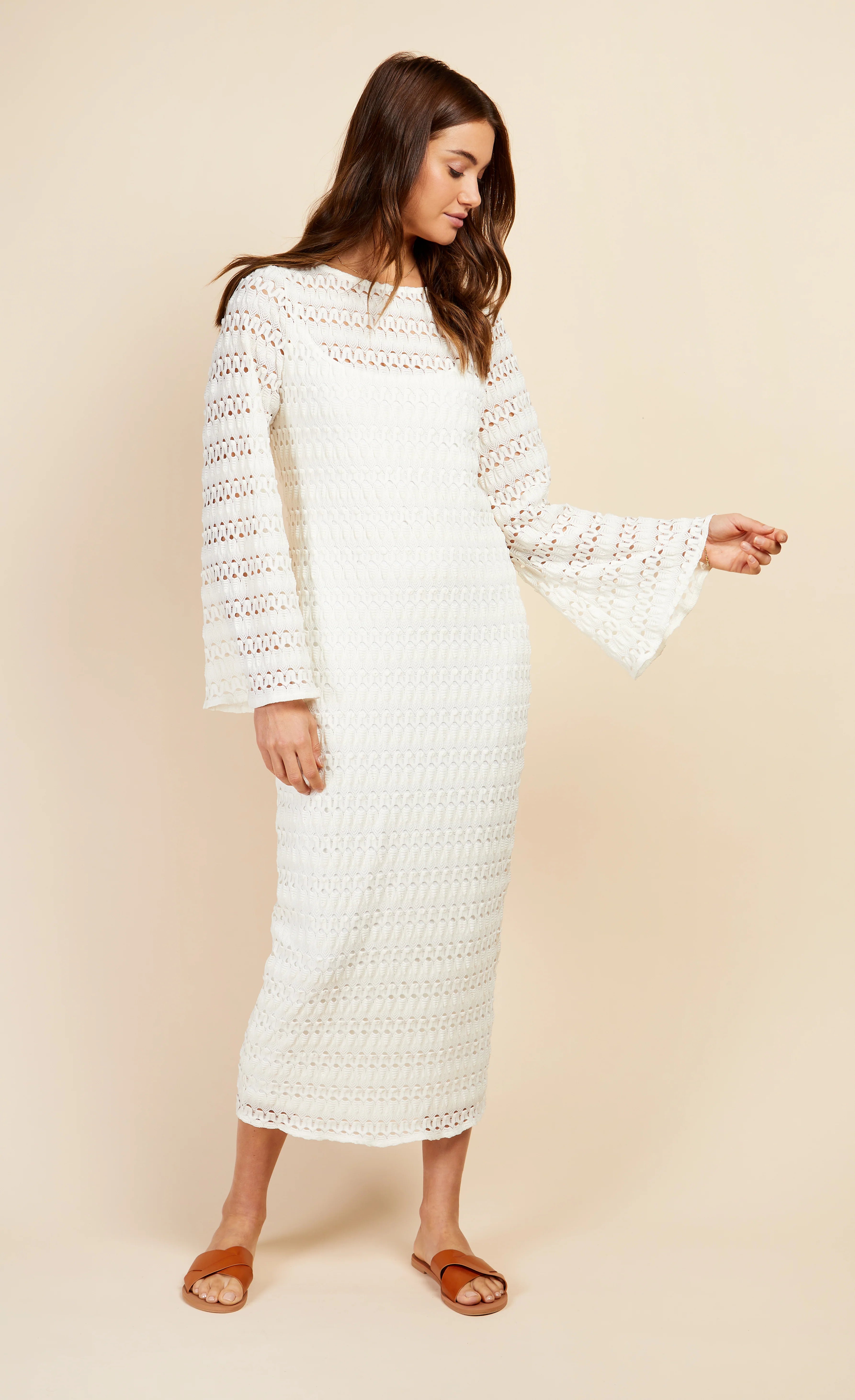 Chloe Crochet Knit Midaxi Dress (Cream)