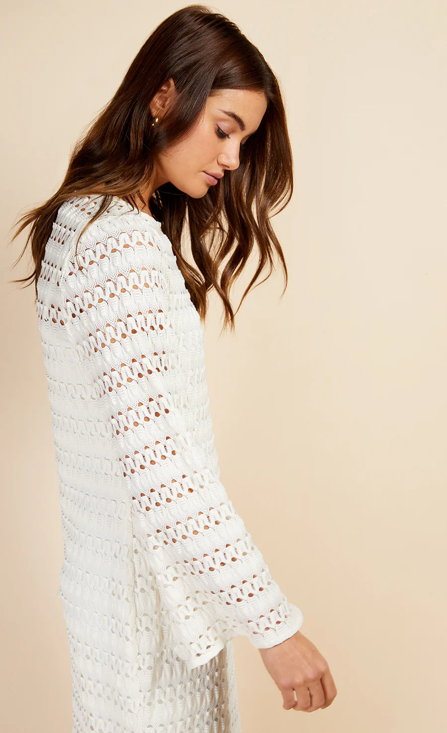 Chloe Crochet Knit Midaxi Dress (Cream)