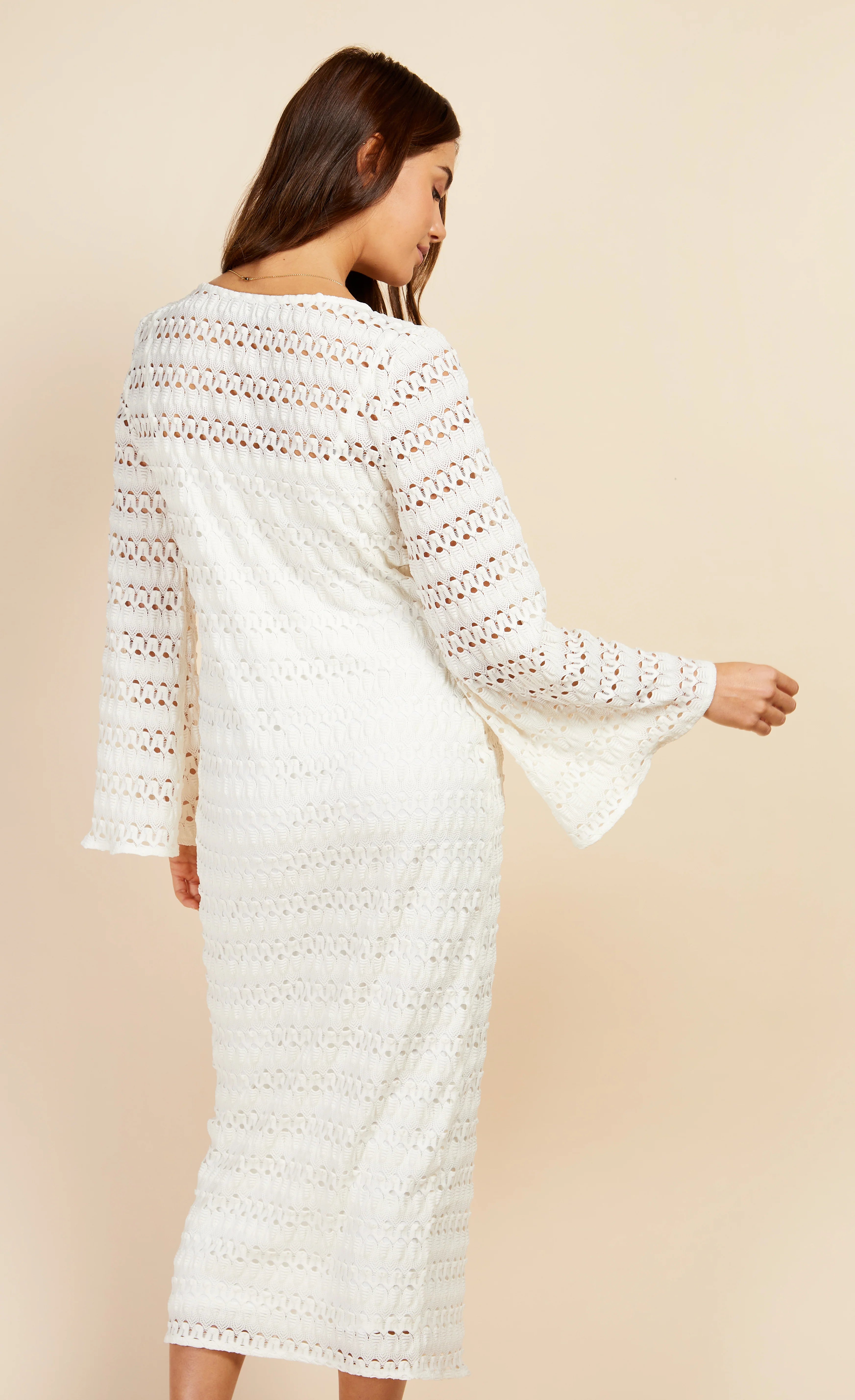 Chloe Crochet Knit Midaxi Dress (Cream)