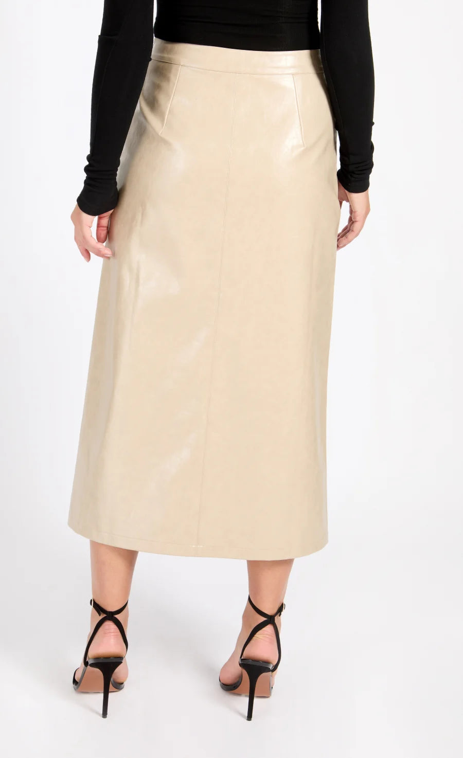 Amie Cracked Faux Leather Skirt (Oatmeal)