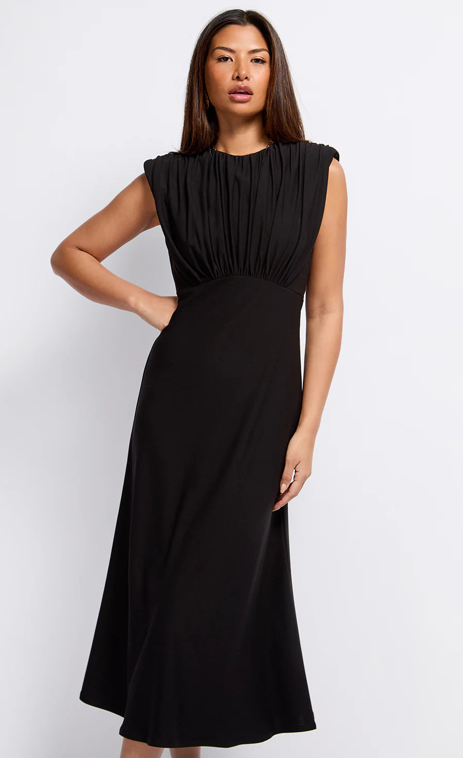 Maria Gathered Detail Dress (Black)