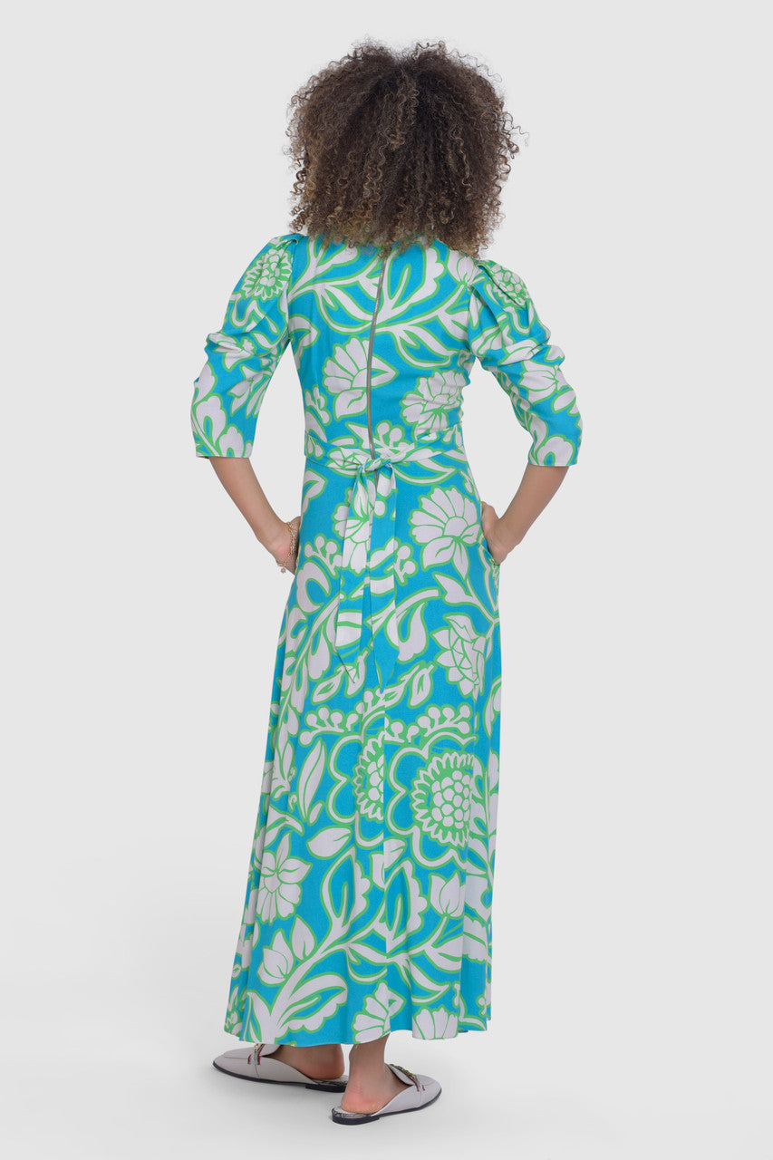 TRIONA TIE WAIST MIDAXI DRESS (TURQUOISE)