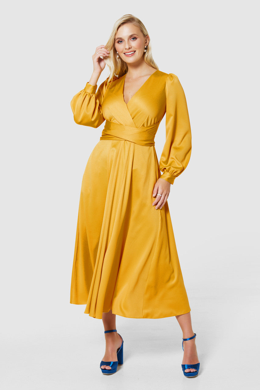 Long yellow sale wrap dress