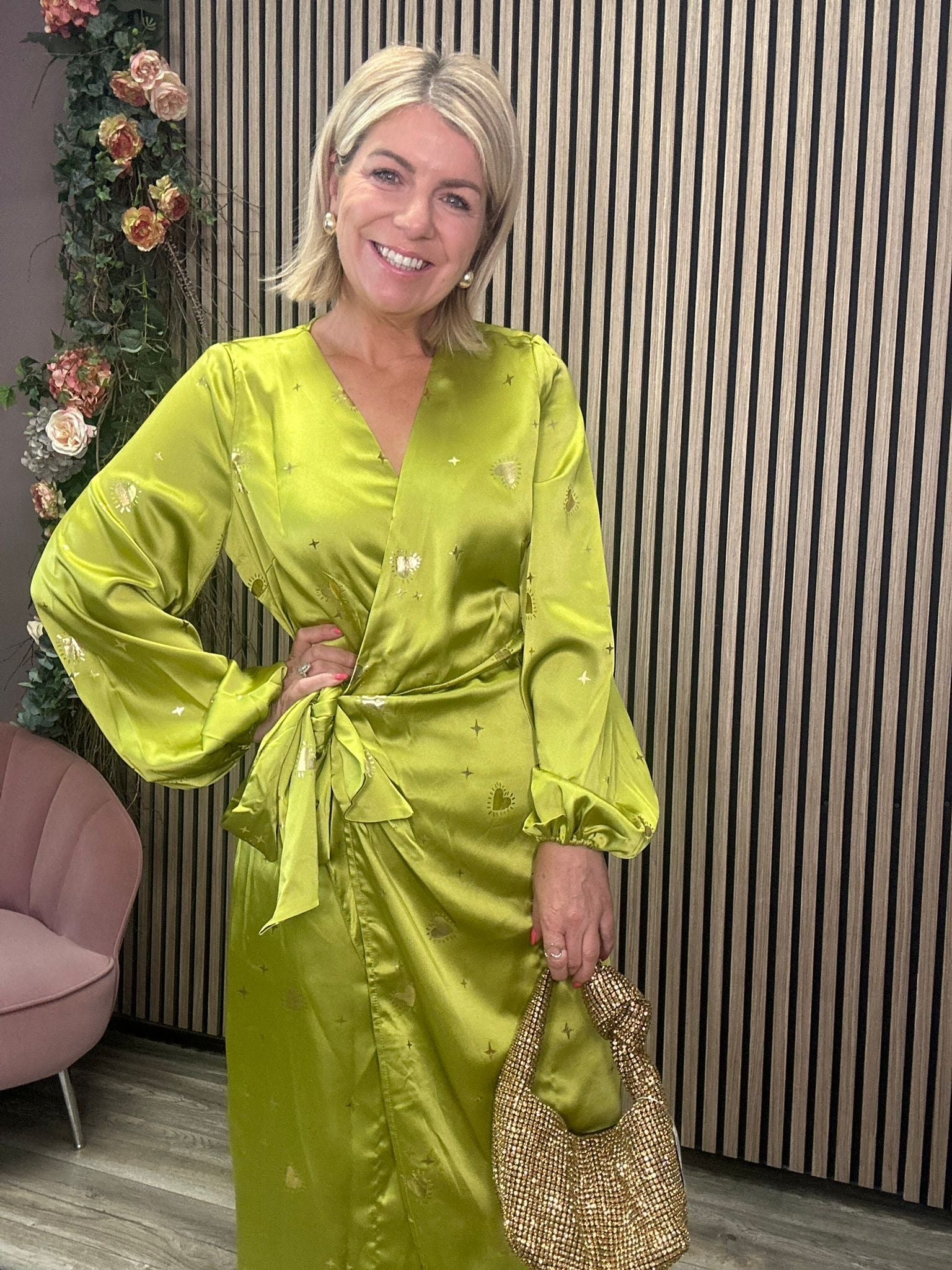 Lime Hearts Vienna Wrap Dress (Lime)