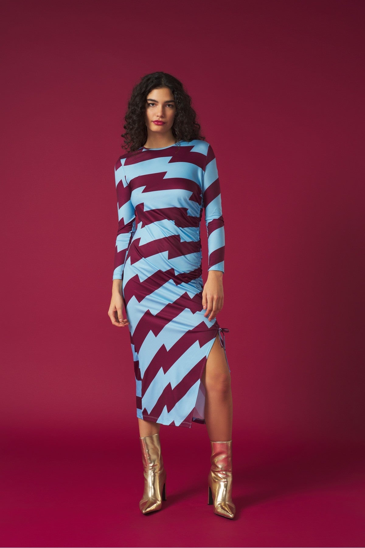 GARBO DRESS (BURGUNDY/BLUE)