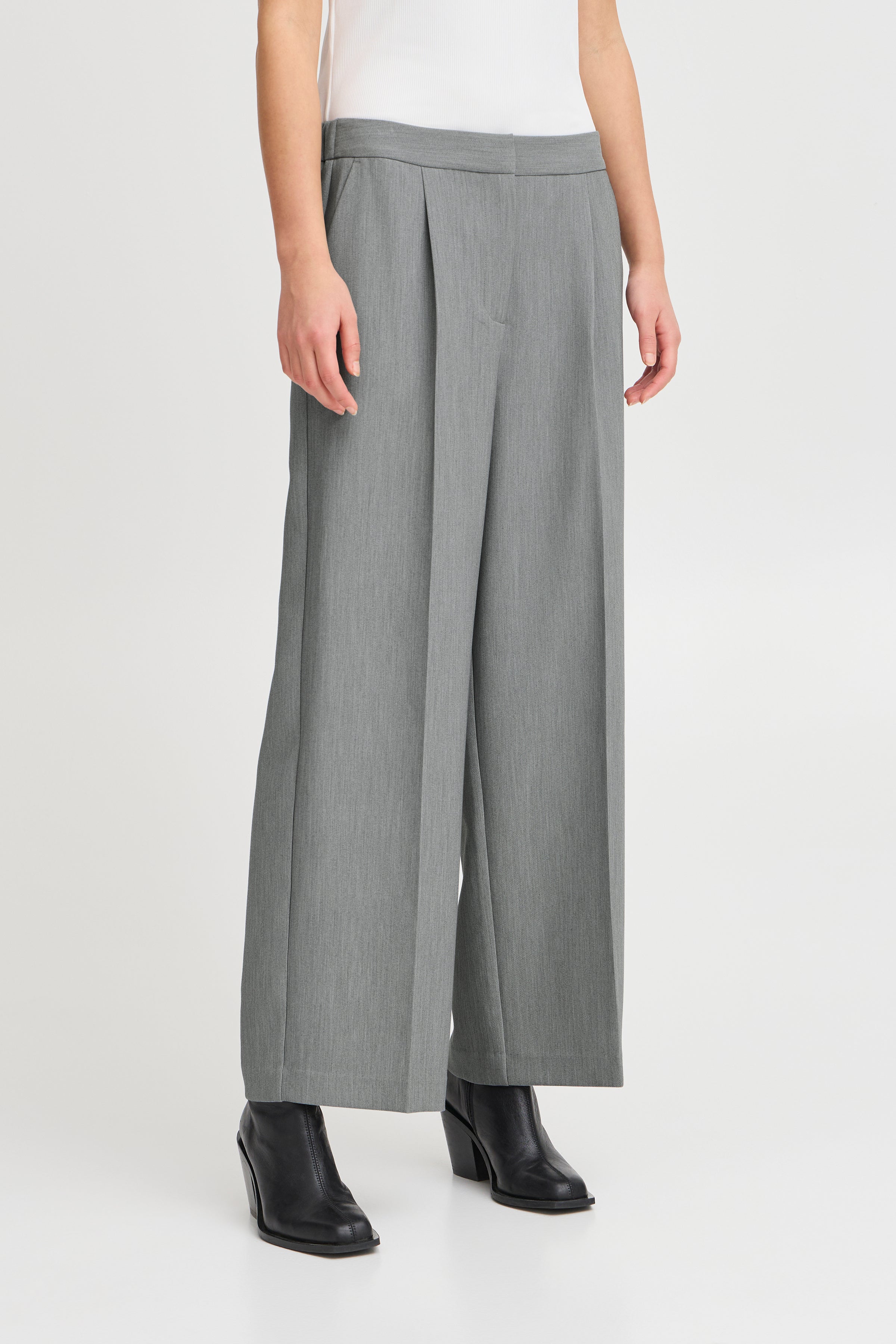 Sarla Wide Leg Trousers (Grey Melange)