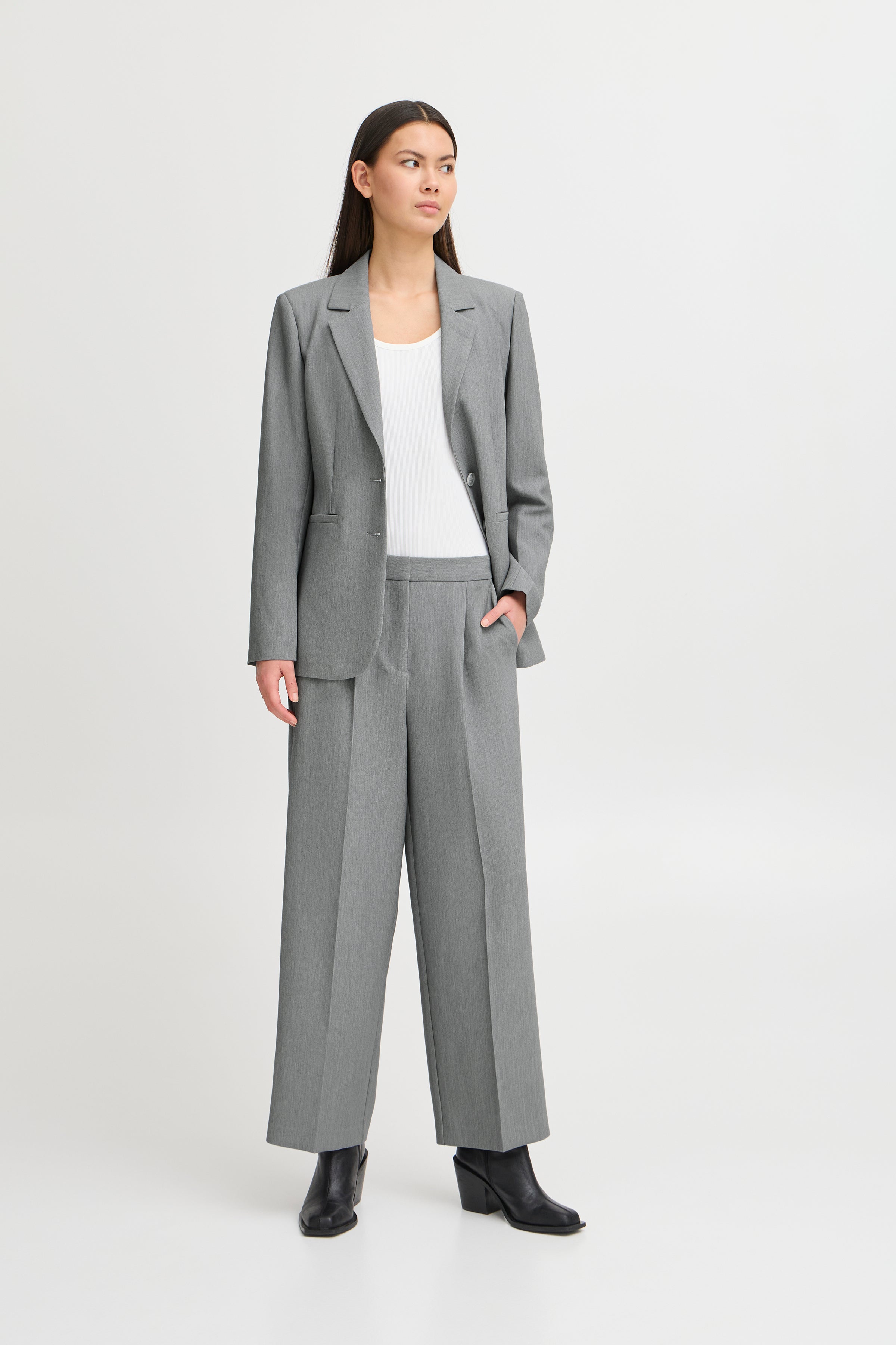 Sarla Wide Leg Trousers (Grey Melange)